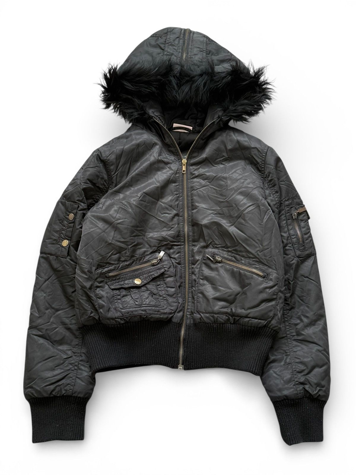 Le Grande Bleu (L.G.B.) Avant Garde Hysteric Glamour Style Fur Hood Bomber Jacket Size US S / EU 44-46 / 1 - 1 Thumbnail