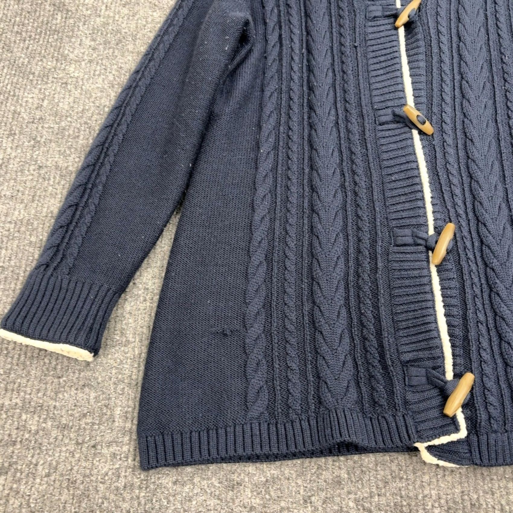 Vintage VINTAGE LL Bean Cardigan Womens XL Blue Wool Blend Cable Knit Sherpa Hooded Toggle Size XL / US 12-14 / IT 48-50 - 2 Thumbnail