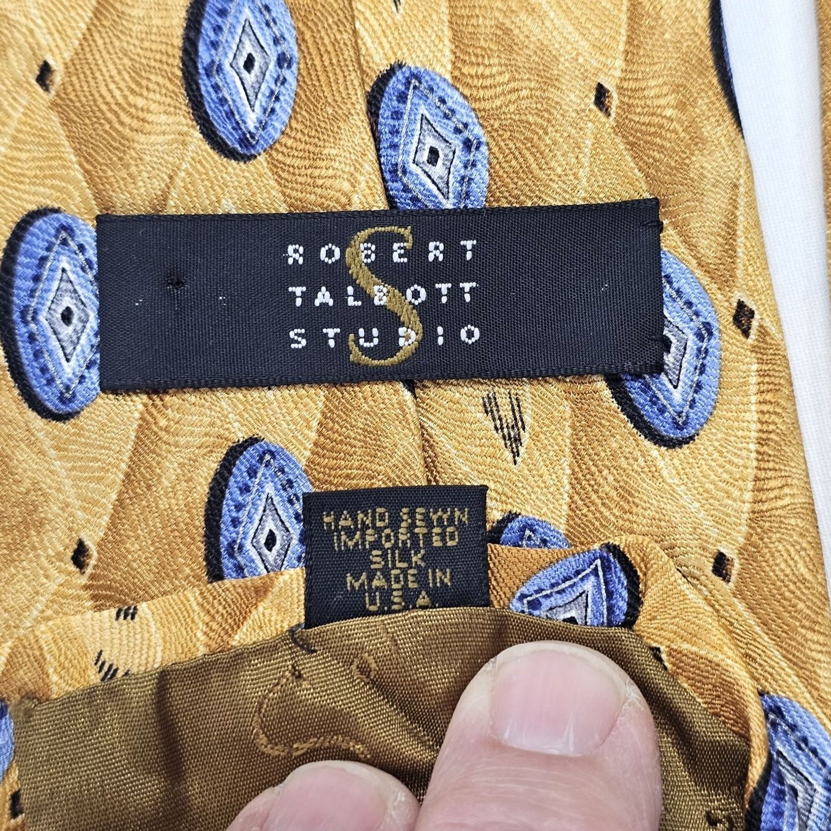 Robert Talbott Robert Talbott Studio Tie Men's Golden Geometric Printed Necktie Preppy Classic Silk Silk Necktie 57-60” Gold Geometric Abstract Designer Men Carded Size ONE SIZE - 5 Thumbnail