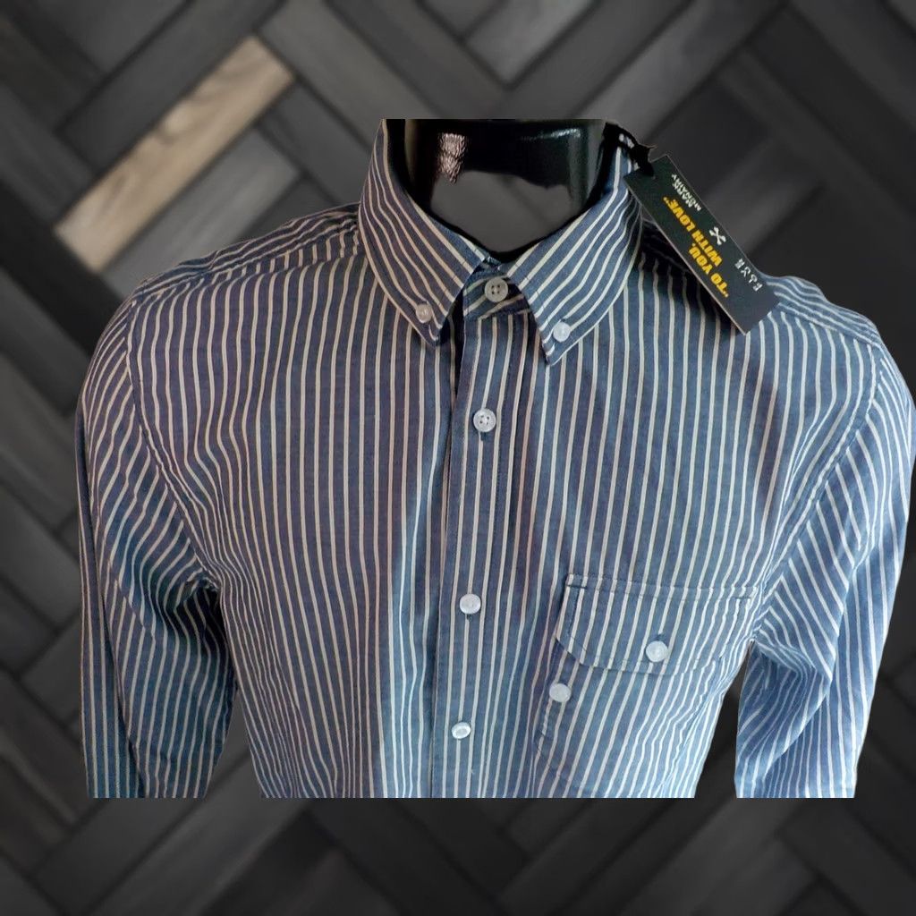 Mark McNairy FIVE FOUR Mark McNairy LS Button Down Striped Shirt-Blue/Ivory-Cotton-SZ MED NWT ShirtMens Medium Blue/Ivory Striped Button-Up 100% Cotton NWT Size US M / EU 48-50 / 2 - 1 Thumbnail
