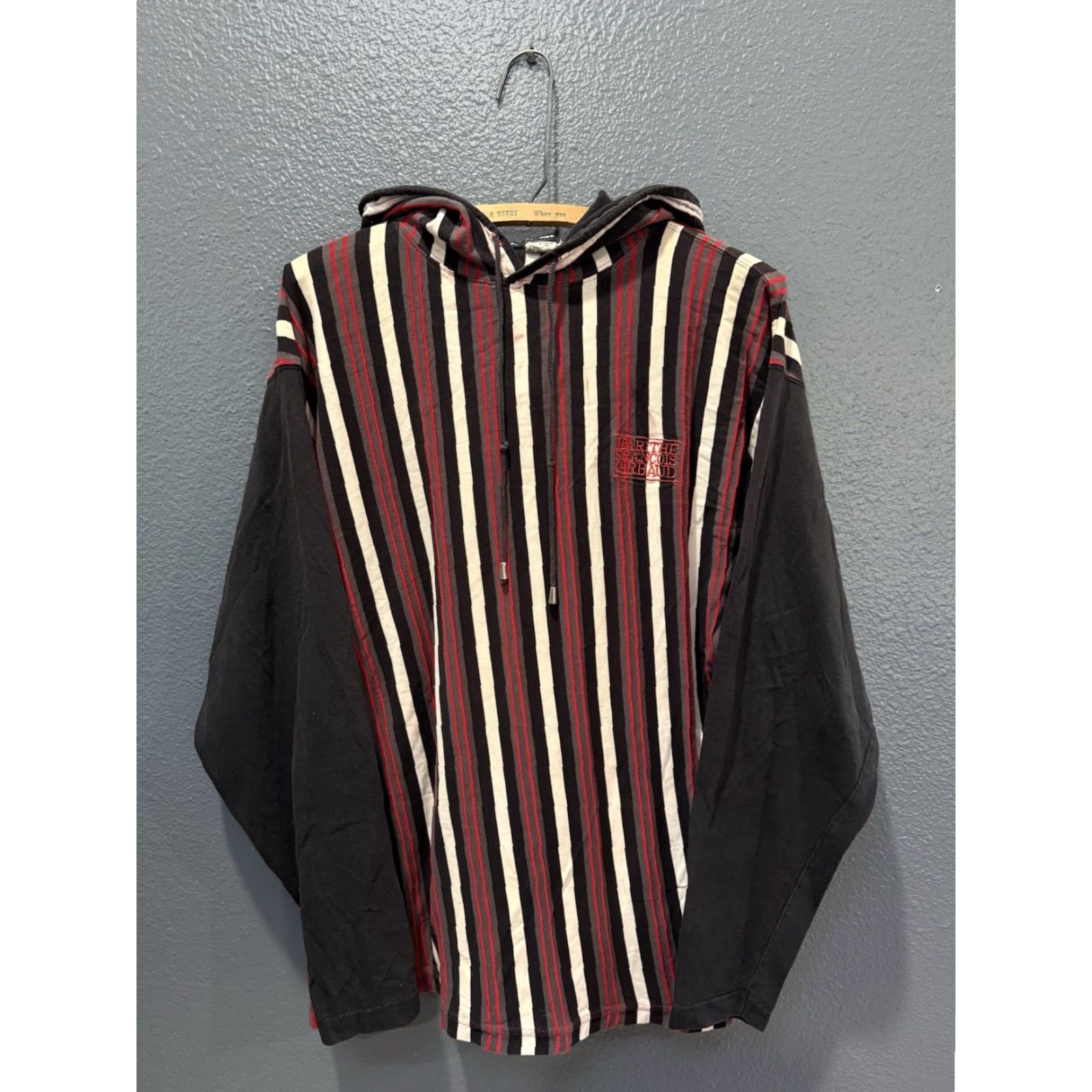 Vintage VINTAGE Marithe Francois Girbaud Hoodie Striped Long Sleeve Mens L Black 90s Pullover Size US L / EU 52-54 / 3 - 3 Thumbnail
