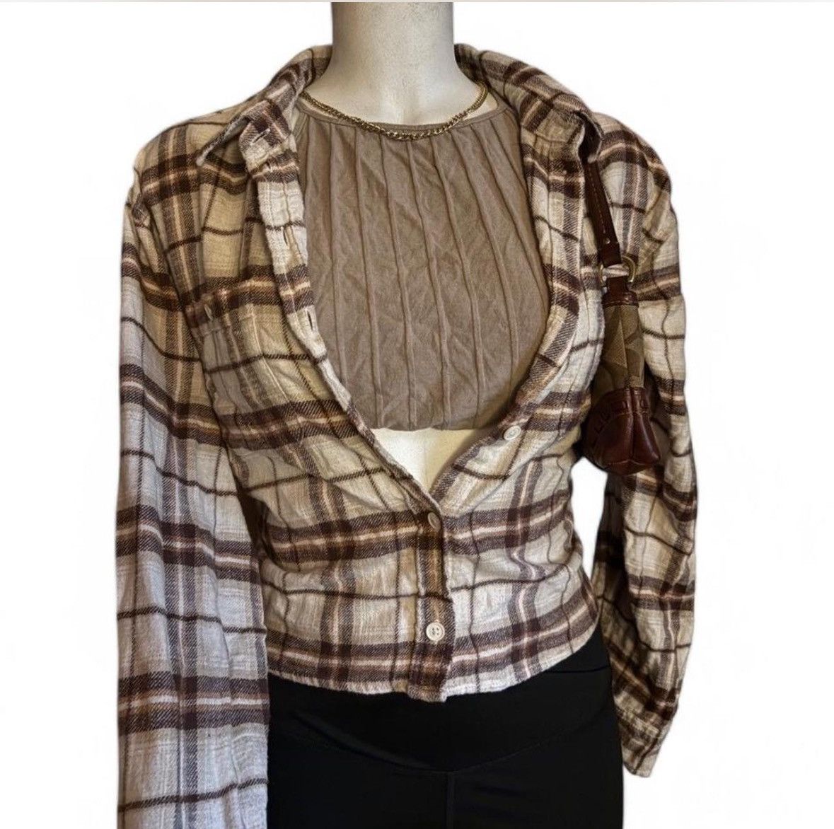 American Eagle Outfitters × Vintage Vintage Tan & Brown American Eagle Flannel Size M / US 6-8 / IT 42-44 - 4 Thumbnail