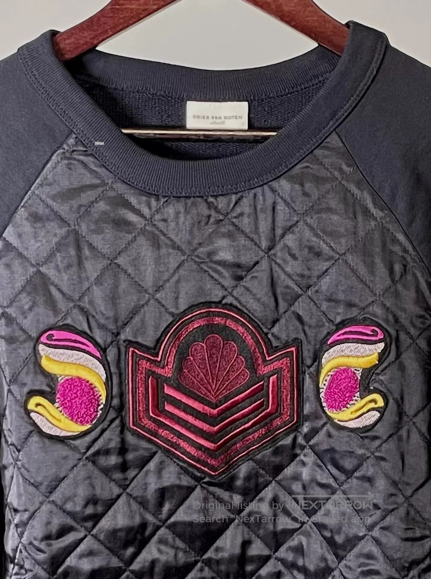 Dries Van Noten Black Quilted Front Embroidered Sweatshirt. Size US S / EU 44-46 / 1 - 5 Thumbnail