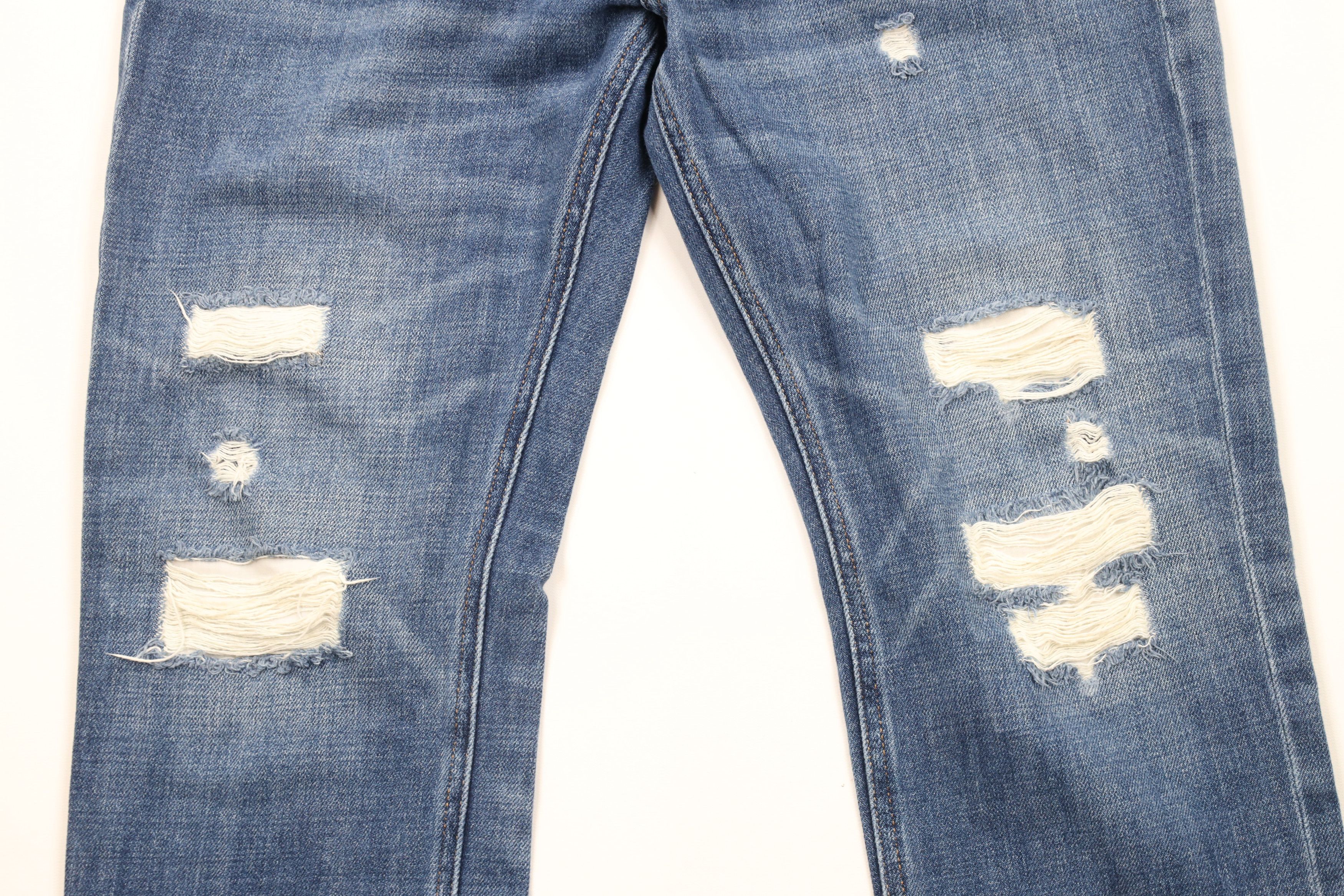 Express × Vintage Express Ripped Slim Fit Straight Leg Denim Jeans Blue Size US 34 / EU 50 - 3 Thumbnail