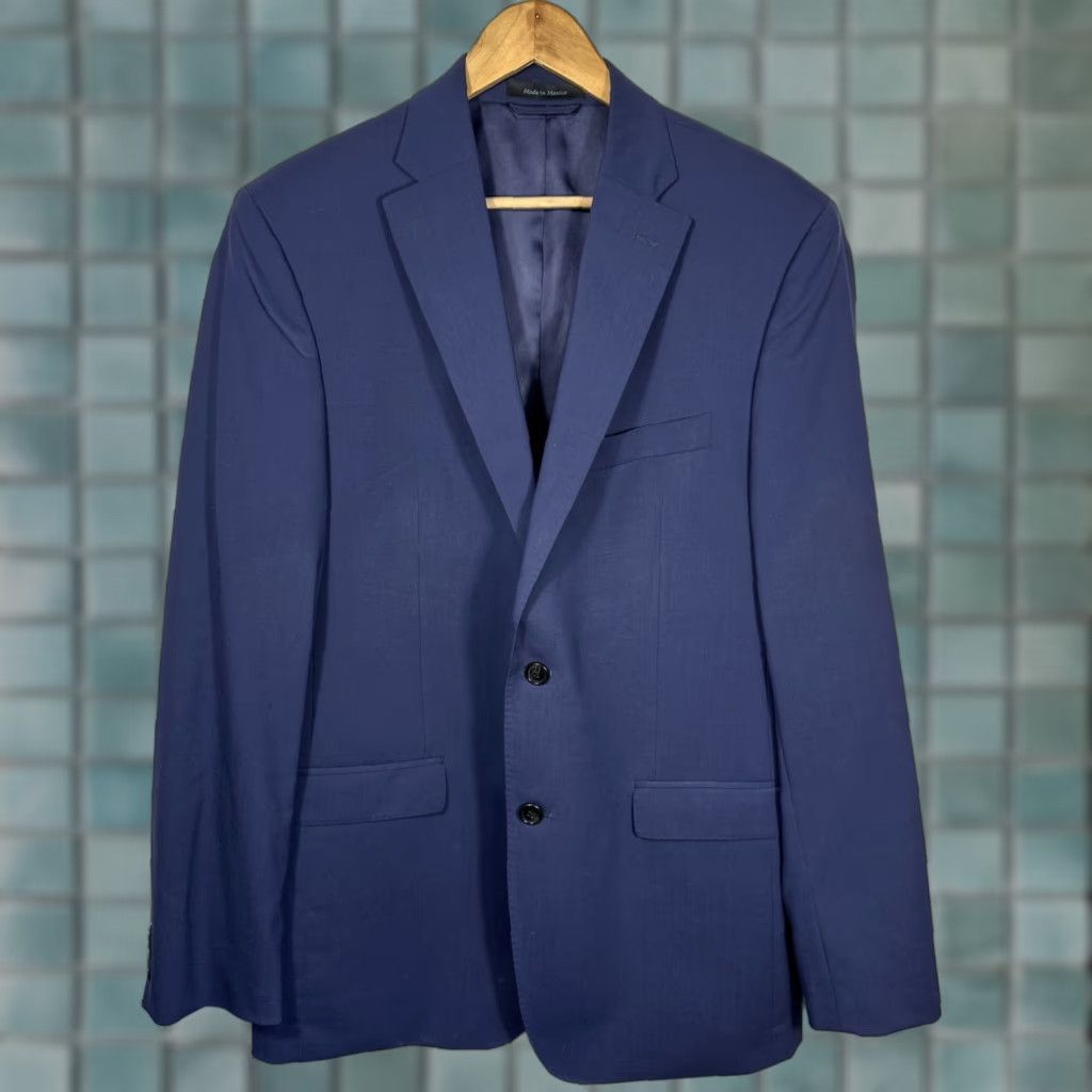 Ralph Lauren Lauren Ralph Lauren Black Label Blazer Jacket Mens 42L Wool Blue Single-Breasted Notch Lapel 2-Button Front Office Career Big & Tall Size 42R - 1 Thumbnail