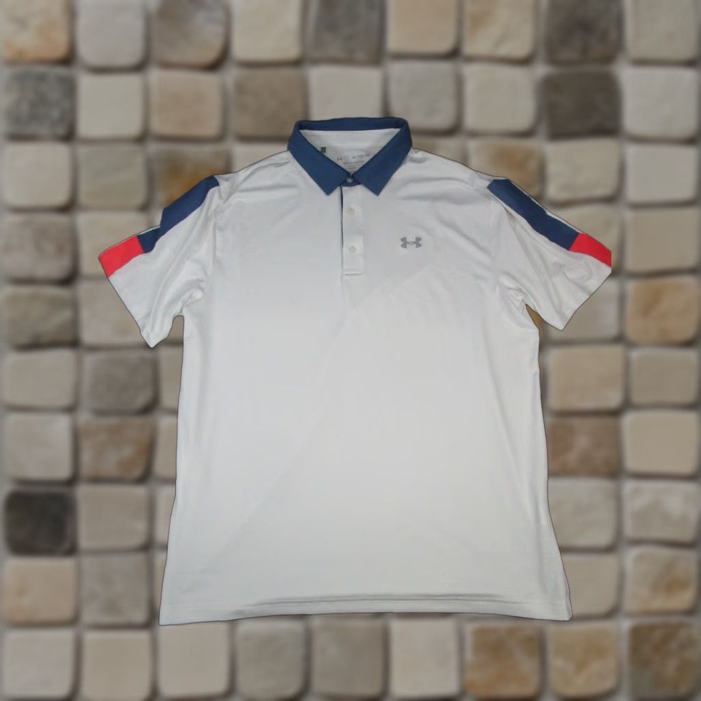 Under Armour VINTAGE Under Armour Polo Shirt Mens XL White Blue Pink Golf Size US XL / EU 56 / 4 - 1 Thumbnail