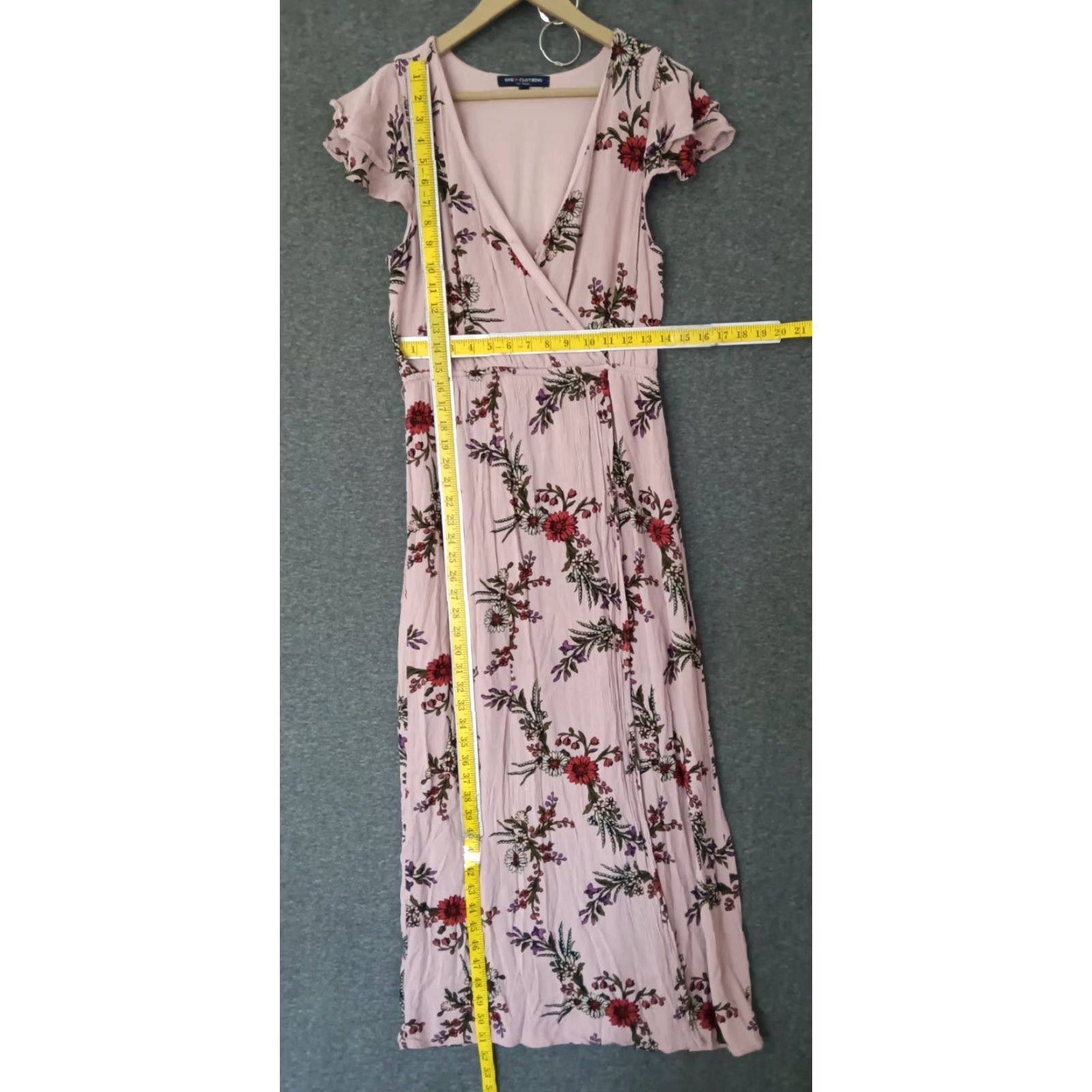 Acme Clothing One Clothing Multicolor Maxi Floral Dress L V-Neck Elastic Waist Flutter Sleeve Short Sleeve - Women - Casual Party/Cocktail Dress Size L / US 10 / IT 46 - 5 Thumbnail