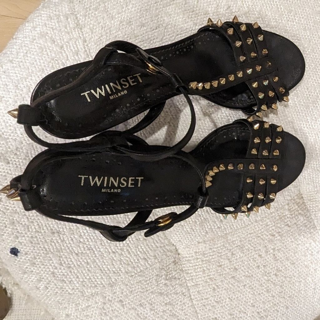TWINSET Twin-Set Black and Gold Strappy Heels Size US 7 / IT 37 - 6 Thumbnail