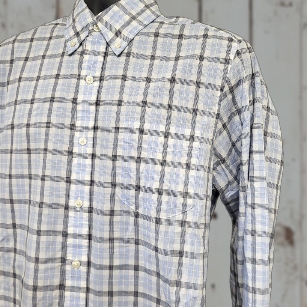Lands' End Lands' End Oxford Shirt Mens M White/Blue Plaid Supima Tailored Fit Shirt Mens Regular Button-Up Long Sleeve Size US M / EU 48-50 / 2 - 1 Thumbnail