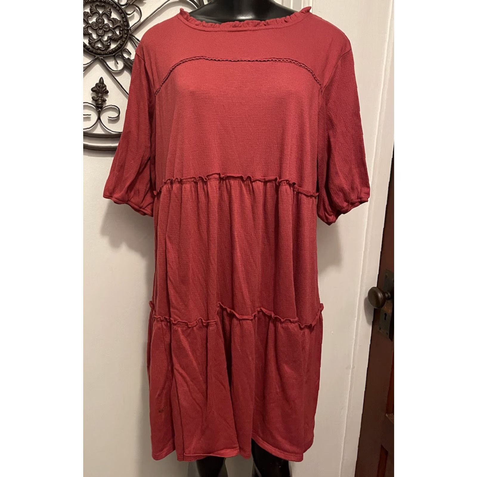 Vintage Knox Rose Dress Womans XL Red Ruffled Size XL / US 12-14 / IT 48-50 - 2 Thumbnail
