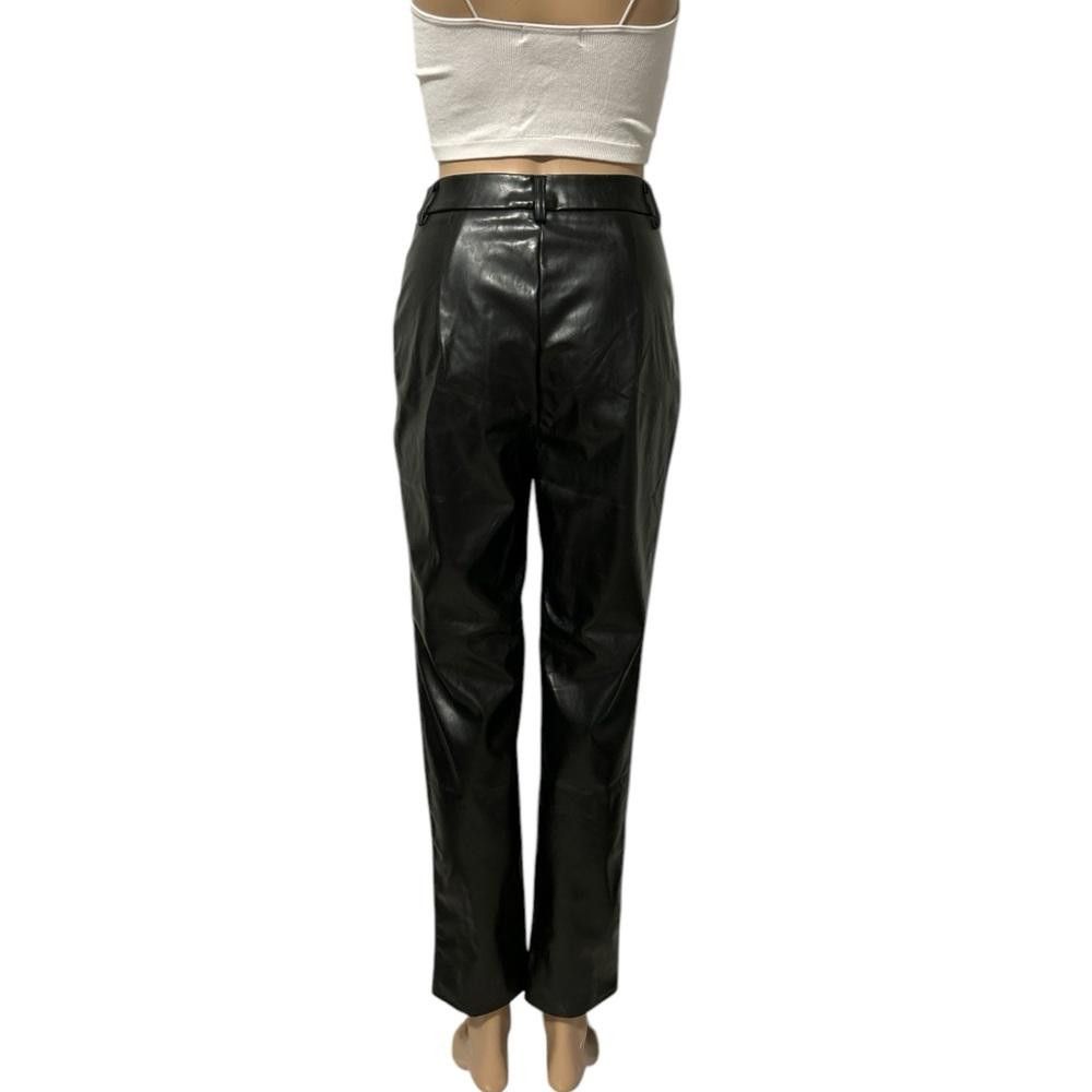 Designer Black Faux Leather Pants with Zip Details Size 26" / US 2 / IT 38 - 3 Thumbnail