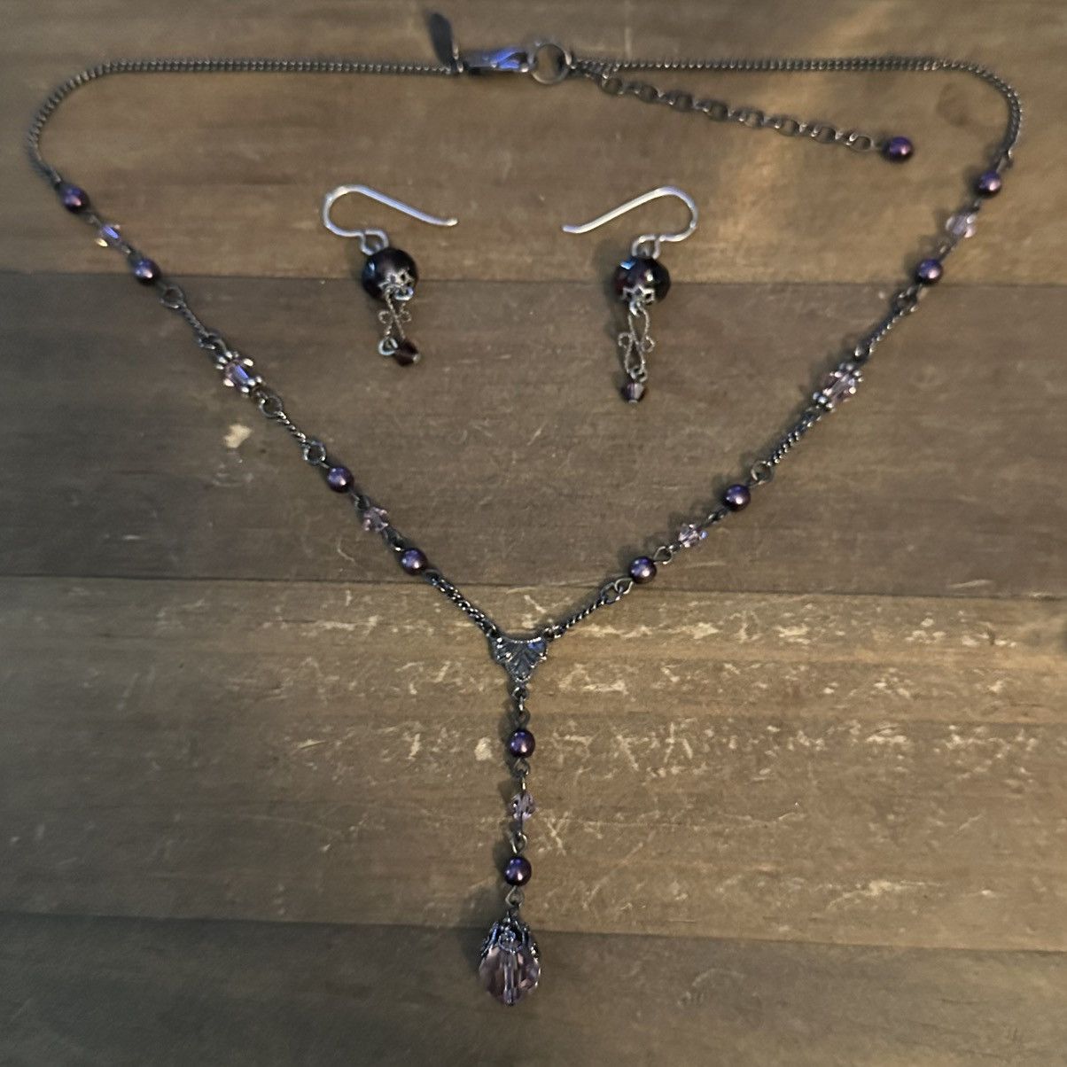 Other Cheryl Reis dark silver purple crystal Y necklace & earrings Size ONE SIZE - 7 Thumbnail
