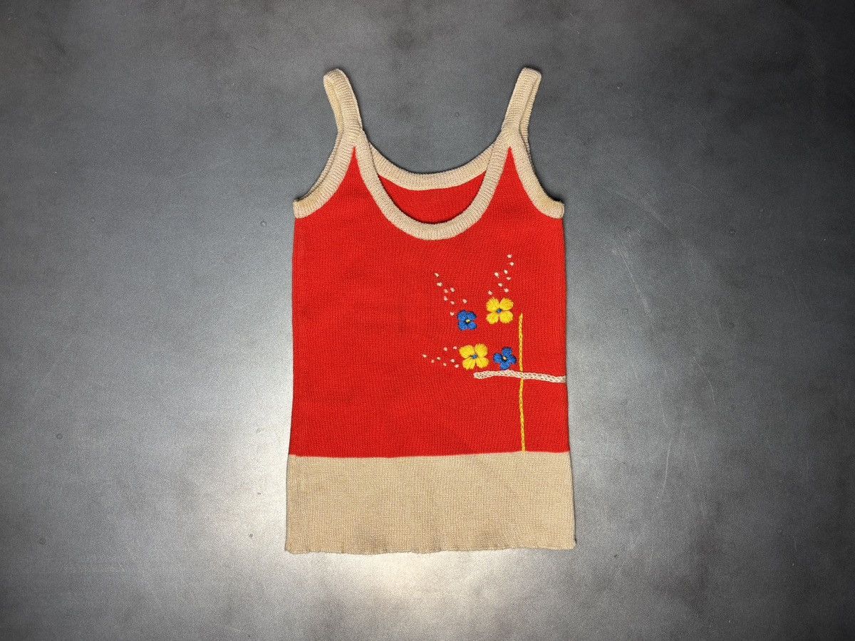 Vintage Vintage Knit Tank Top Embroidered Wool Sleeveless Floral 70s Size XS / US 0-2 / IT 36-38 - 9 Thumbnail
