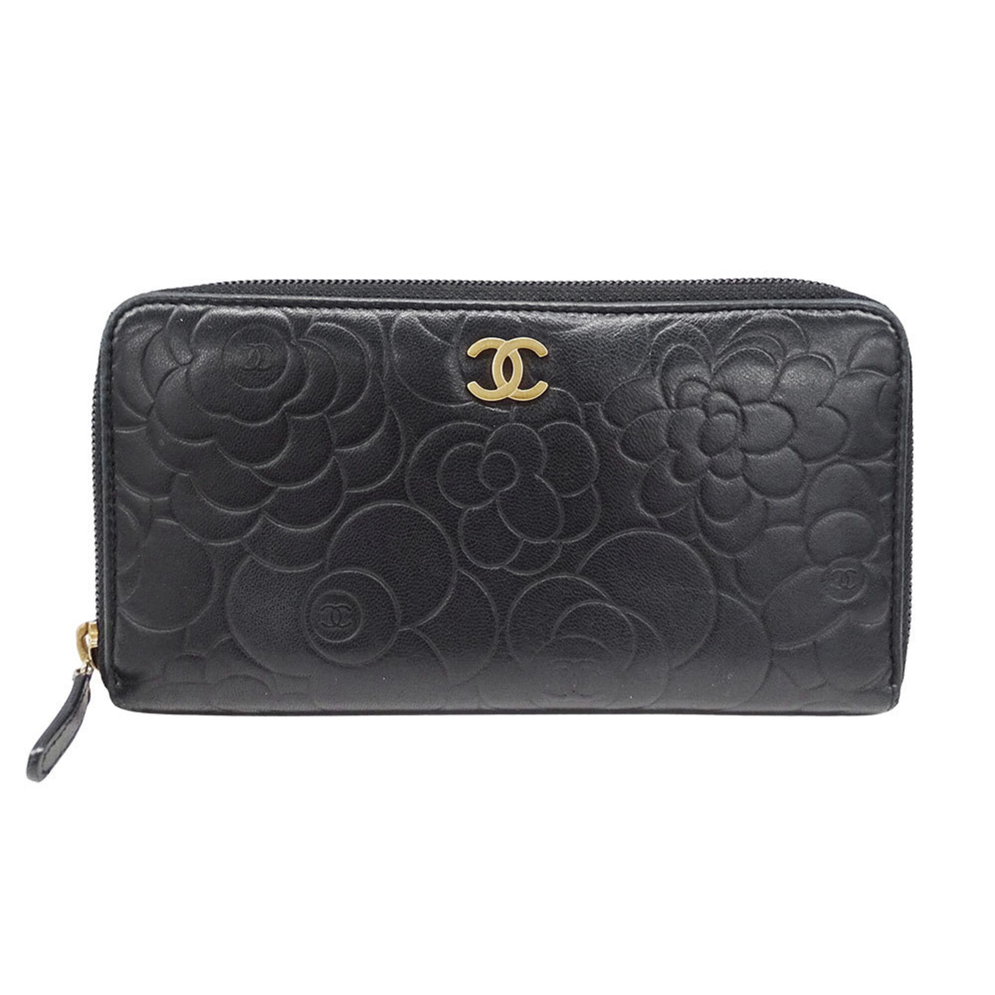Chanel Chanel Women's Wallet, Brand Name Long Camellia Design, Lambskin, Black, Gold Hardware, Round Zipper, Floral Pattern Size ONE SIZE - 1 Thumbnail