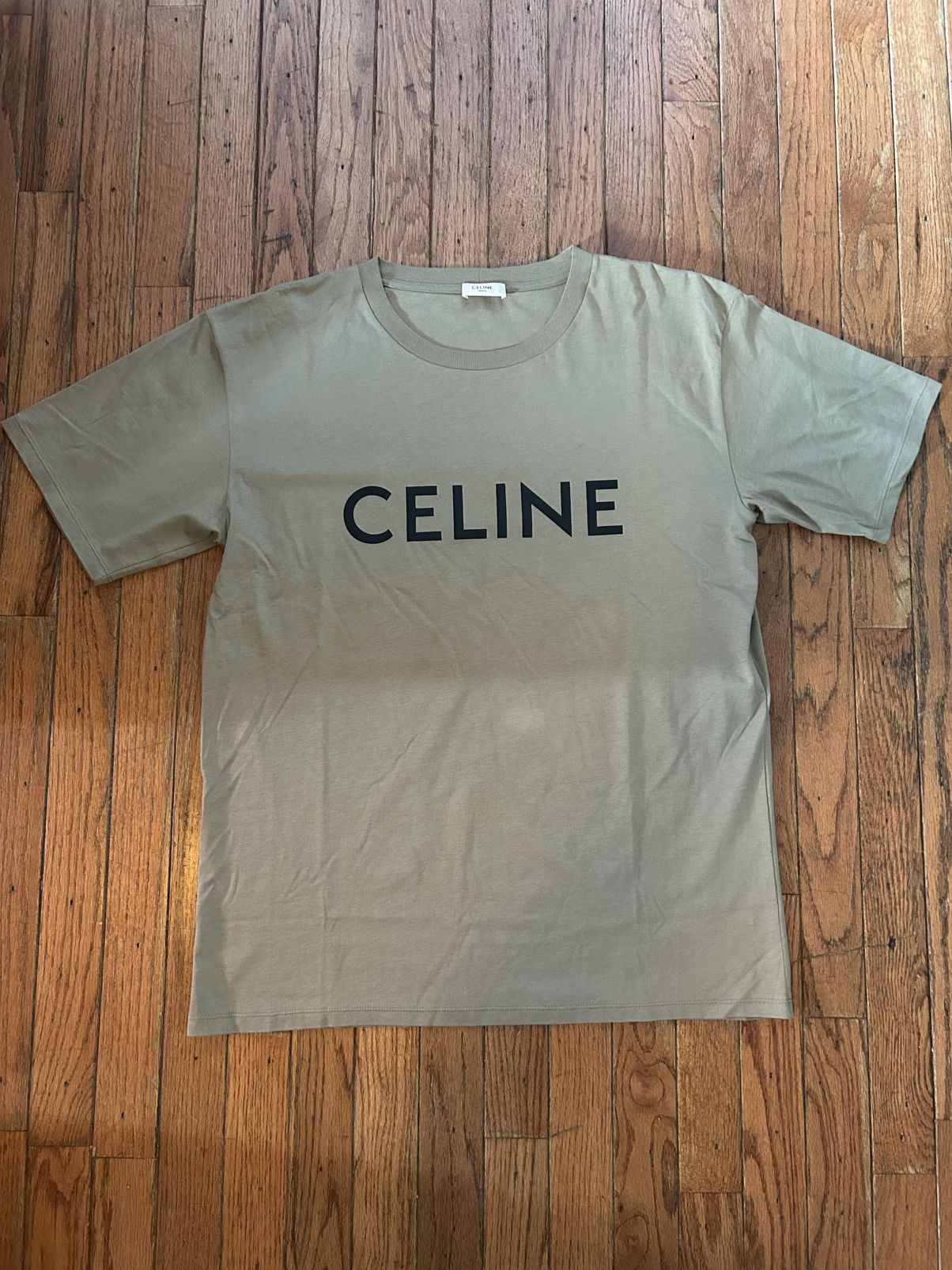 Celine Graphic Print Green Crew T Shirt - Size Medium