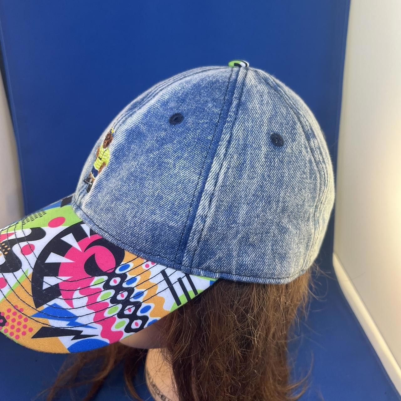 Designer Vibrant Denim Cap with Colorful Patterned Brim Size ONE SIZE - 4 Thumbnail