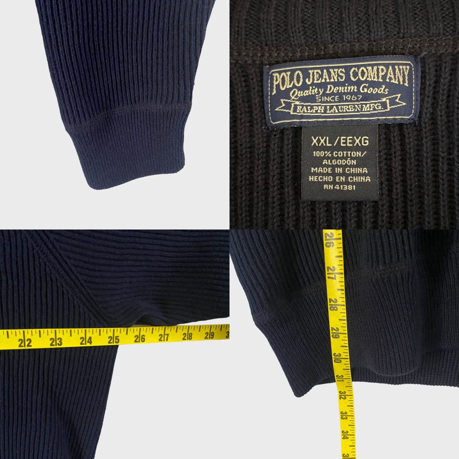 Ralph Lauren VINTAGE Polo Ralph Lauren Ribbed Military Knit 1/4 Zip Sweater Standard Mens 2XL Blue Size US XXL / EU 58 / 5 - 8 Thumbnail