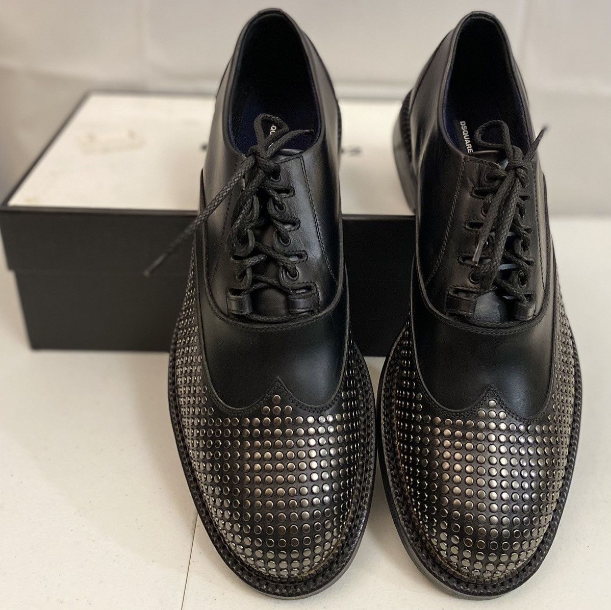 Dsquared2 Dsquared2 🇮🇹 Black Leather Metalhead Wingtip Derby 12 NEW Size US 12 / EU 45 - 1 Thumbnail