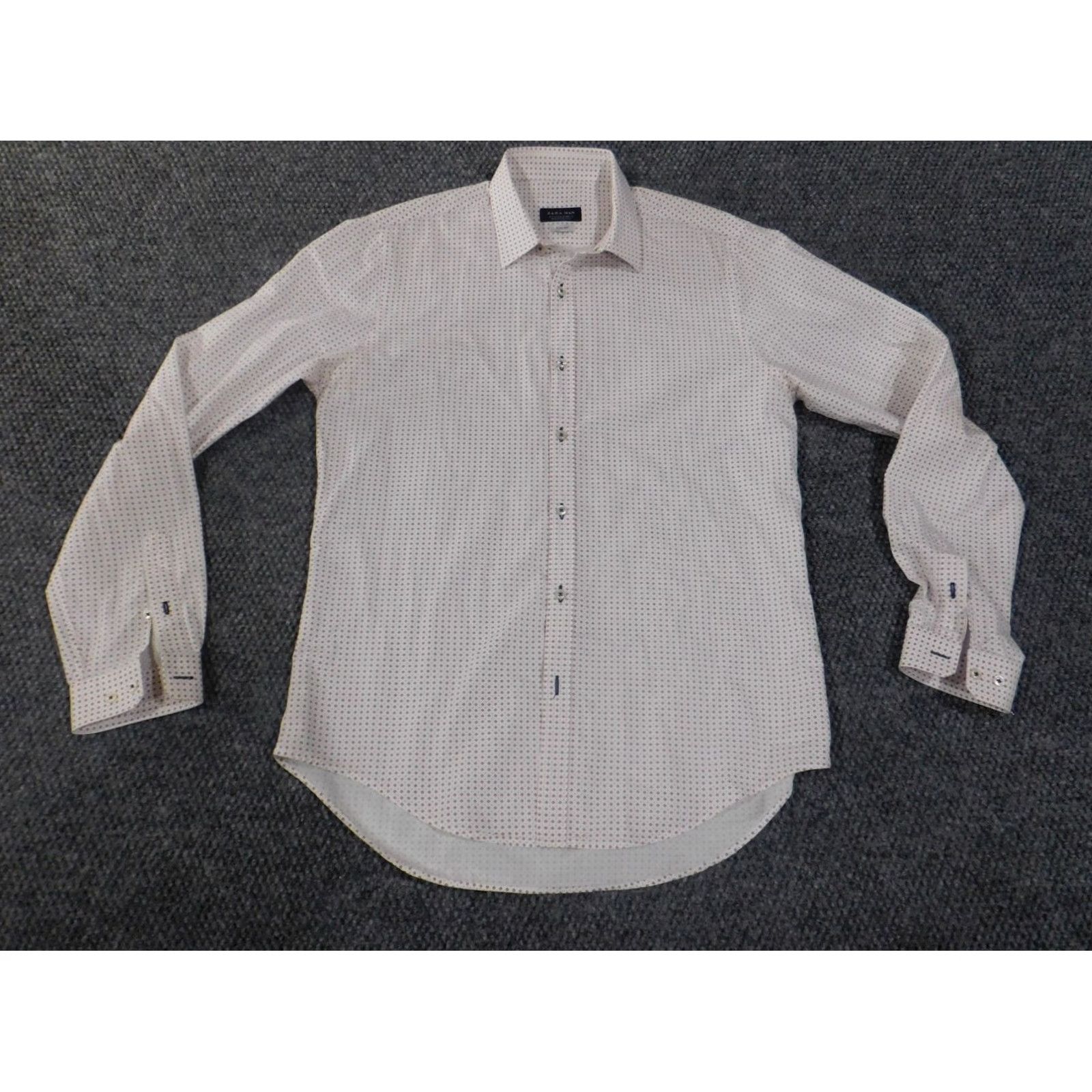 Zara Zara Shirt Mens Medium White Slim Geometric Button-Up Knit Cotton Size US M / EU 48-50 / 2 - 4 Thumbnail
