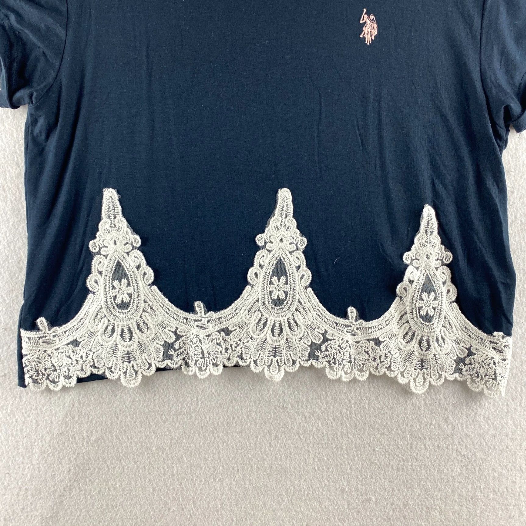 Vintage US Polo Assn Shirt Womens M Blue Crochet Embroidered Cropped Cap Sleeve Shirt Size M / US 6-8 / IT 42-44 - 3 Thumbnail
