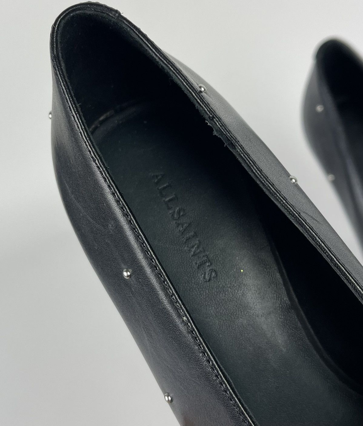 Designer ALLSAINTS Adrianna Court Shoes Platform Heels Leather Black Size US 7 / IT 37 - 9 Thumbnail