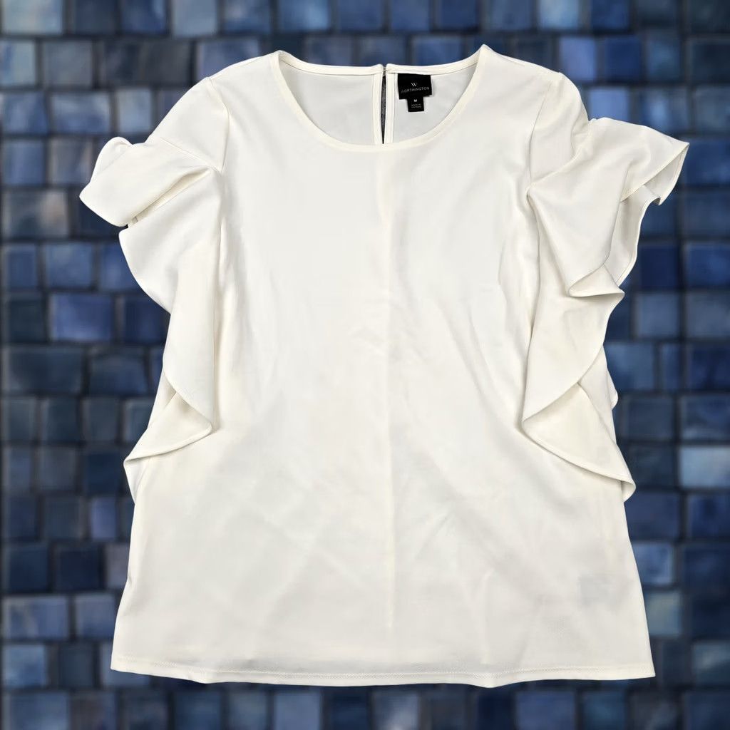 Worthington Worthington Blouse Womens M White Ruffle Flutter Sleeve Top Workwear Size M / US 6-8 / IT 42-44 - 1 Thumbnail