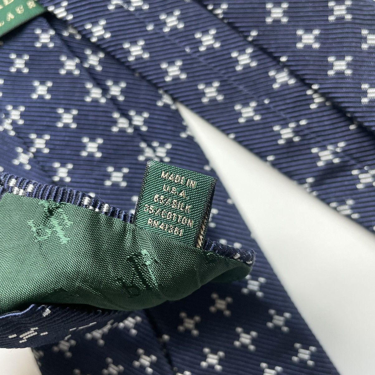 Polo Ralph Lauren Ralph Lauren Blue and White Green Label Geometric Tie Size ONE SIZE - 11 Thumbnail