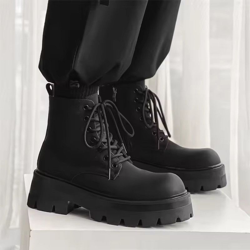Japanese Brand Chunky Platform Split Leather Combat Boots - Matte Black Size US 8.5 / EU 41-42 - 4 Thumbnail