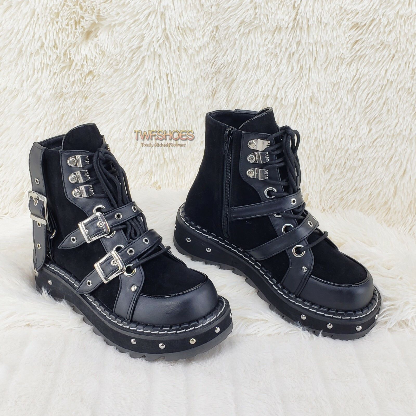 Demonia Cult DEMONIA Emily 278 Black 1.25" Studded Platform Multi Strap Size US 7 / IT 37 - 2 Thumbnail