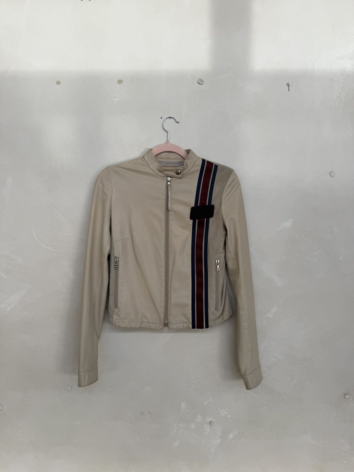 Prada PRADA Sport Linea Rossa Cream Leather Moto Jacket Size XS / US 0-2 / IT 36-38 - 5 Thumbnail