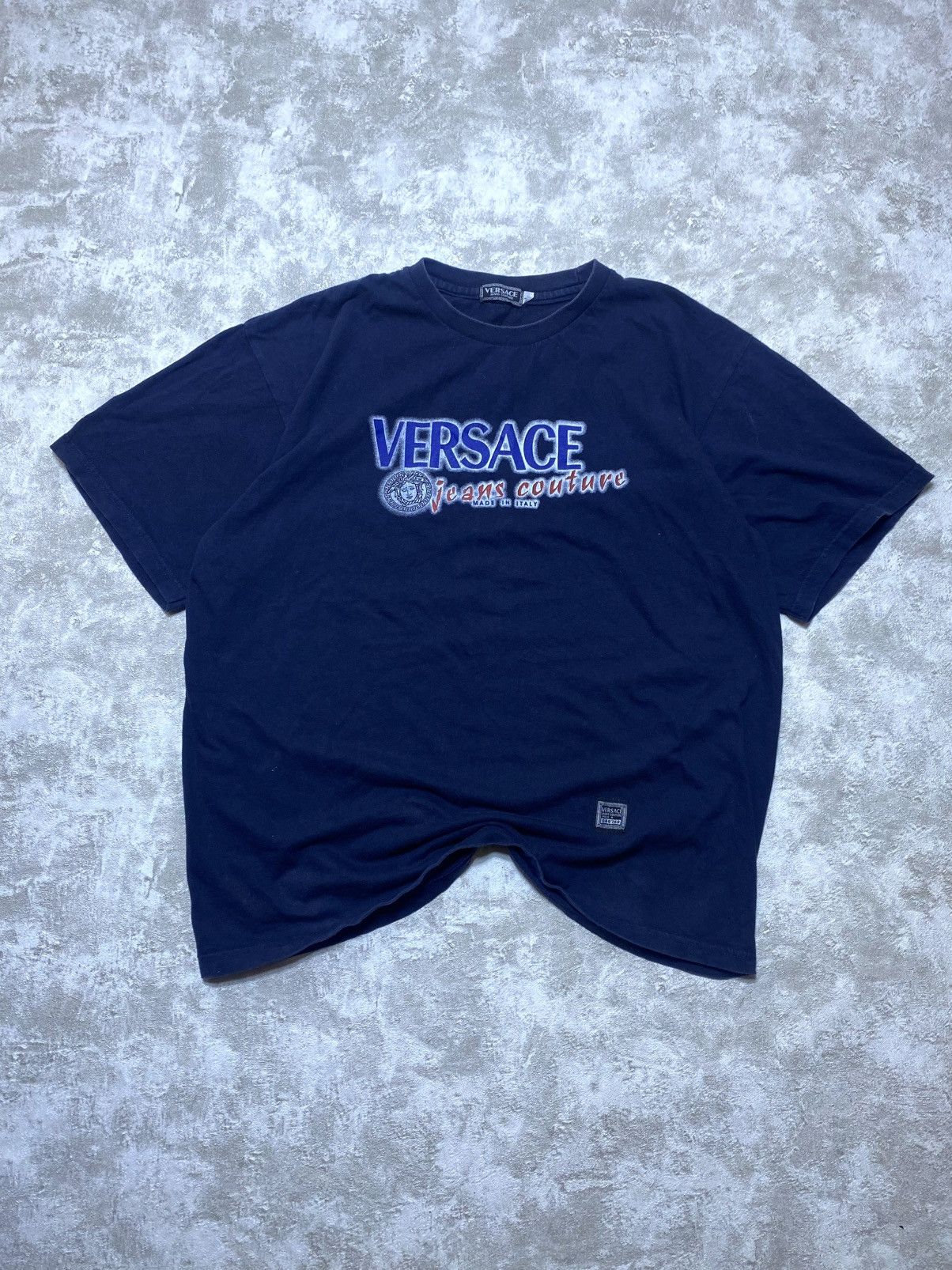 Versace Vintage Y2K Versace Jeans Couture Big Logo T-Shirt Navy Blue Size US L / EU 52-54 / 3 - 1 Thumbnail