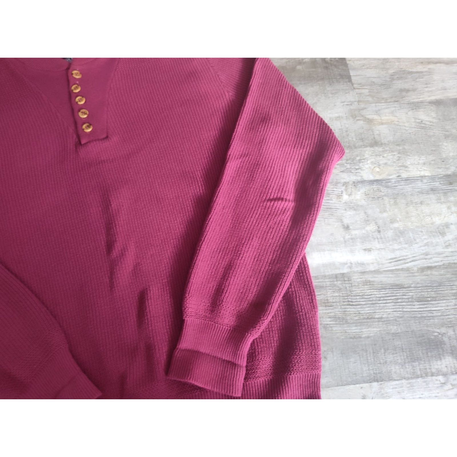 Lands' End VINTAGE Lands' End Sweater Mens Large Red Henley Ribbed 90s USA Size US L / EU 52-54 / 3 - 2 Thumbnail