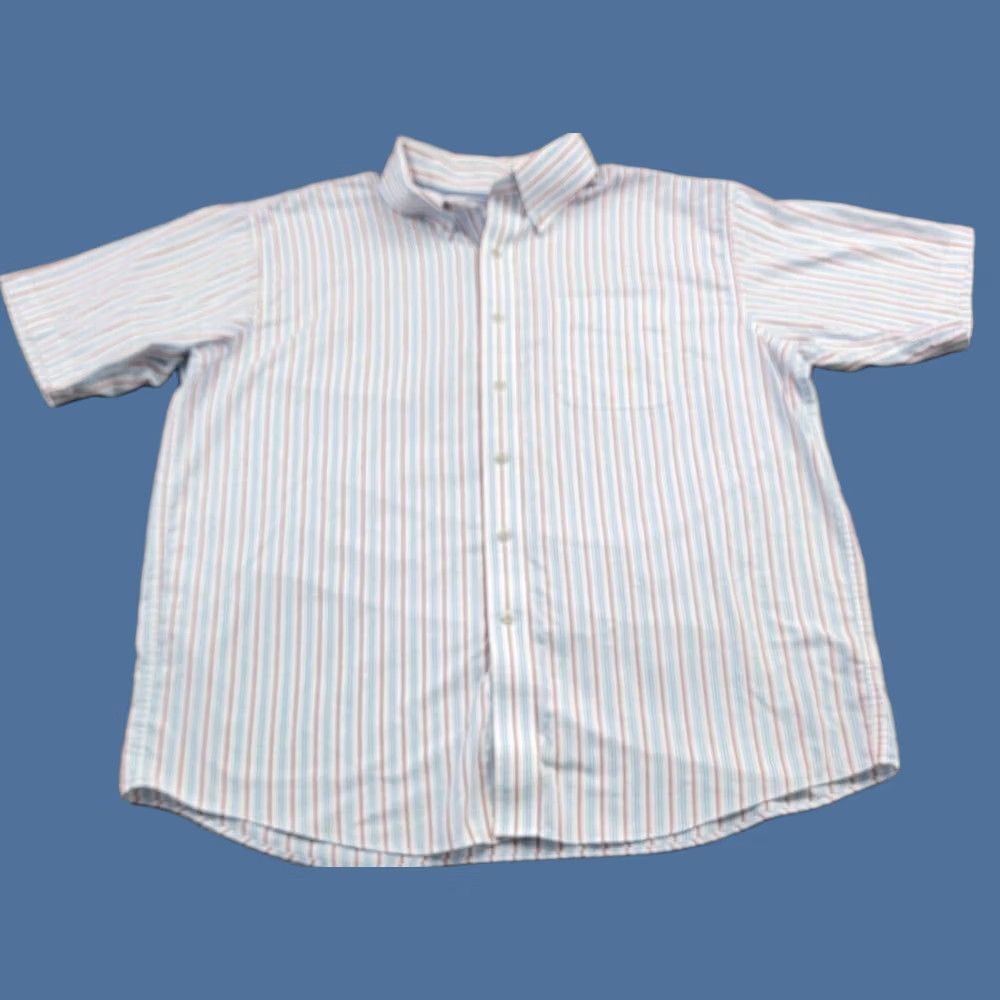 Vintage L.L. Bean Shirt Mens XL White Blue Red Stripe Short Sleeve Button Up Casual Shirt Size US XL / EU 56 / 4 - 1 Thumbnail