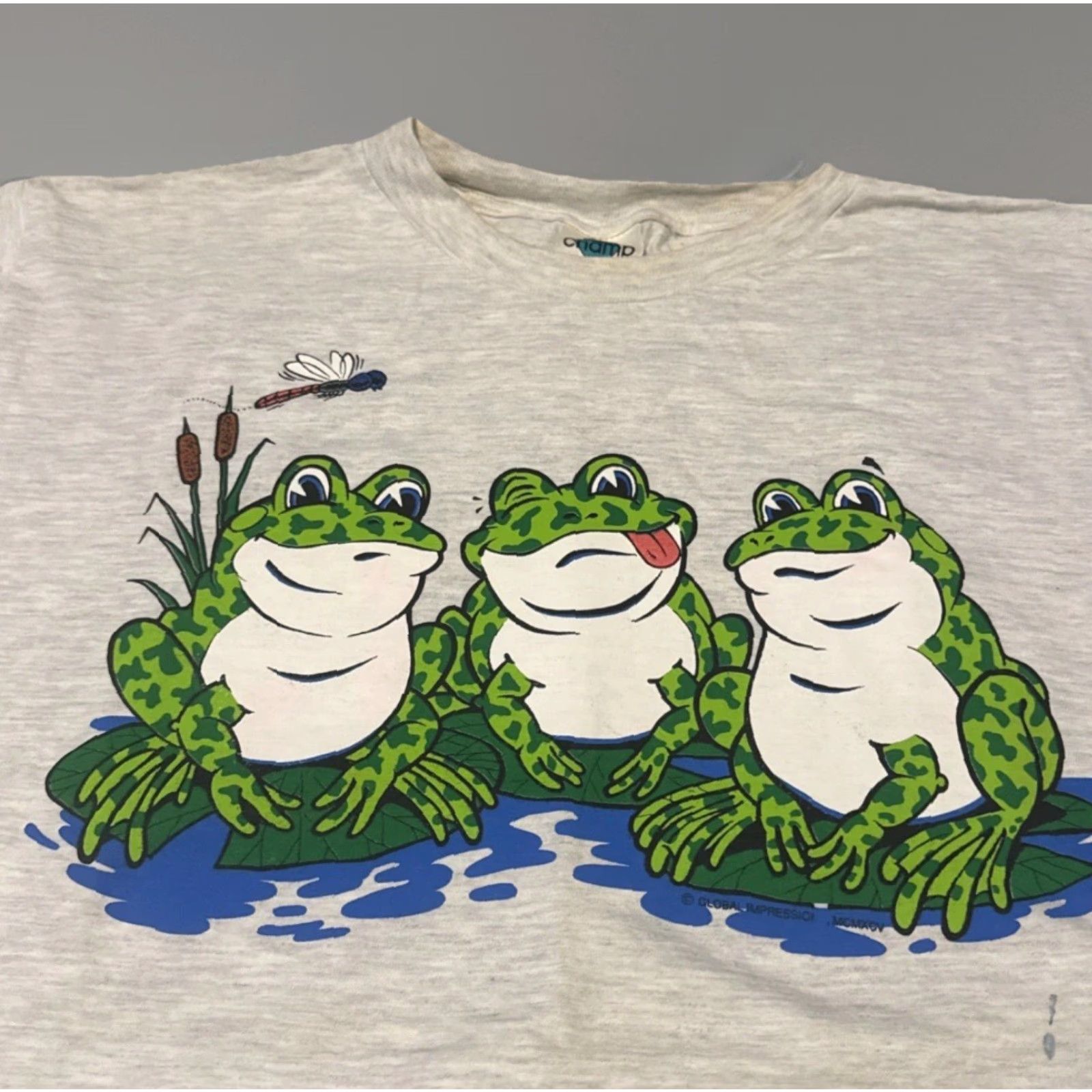 Vintage VTG 1995 Cartoon Frogs Double Sided Cute Art Large T-Shirt Animal Nature Earth Shirt Mens Large Gray Tour Champ Size US L / EU 52-54 / 3 - 2 Thumbnail