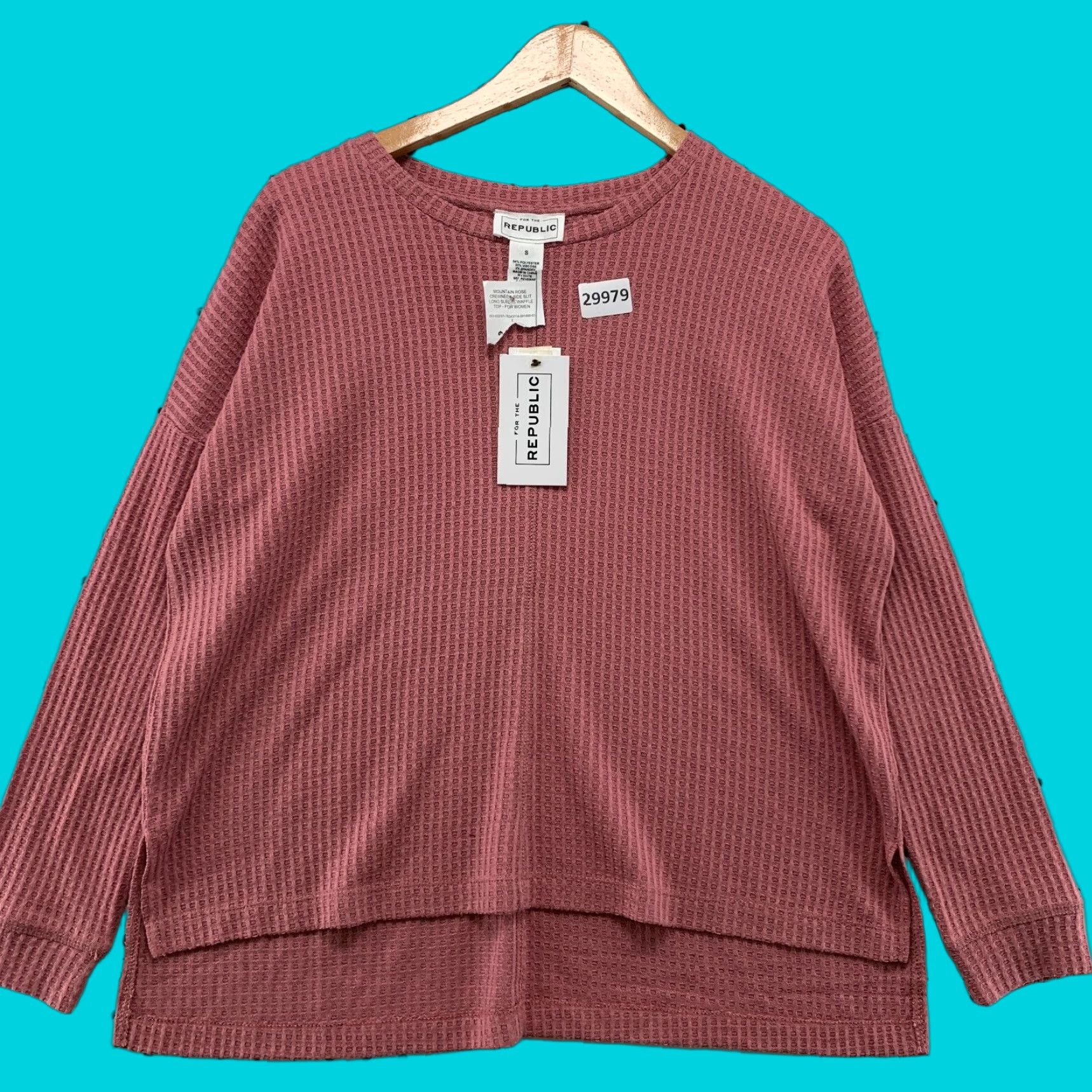 Vintage NEW For The Republic Red Waffle Knit Long Sleeve Shirt Womens Small Basic Size S / US 4 / IT 40 - 1 Thumbnail