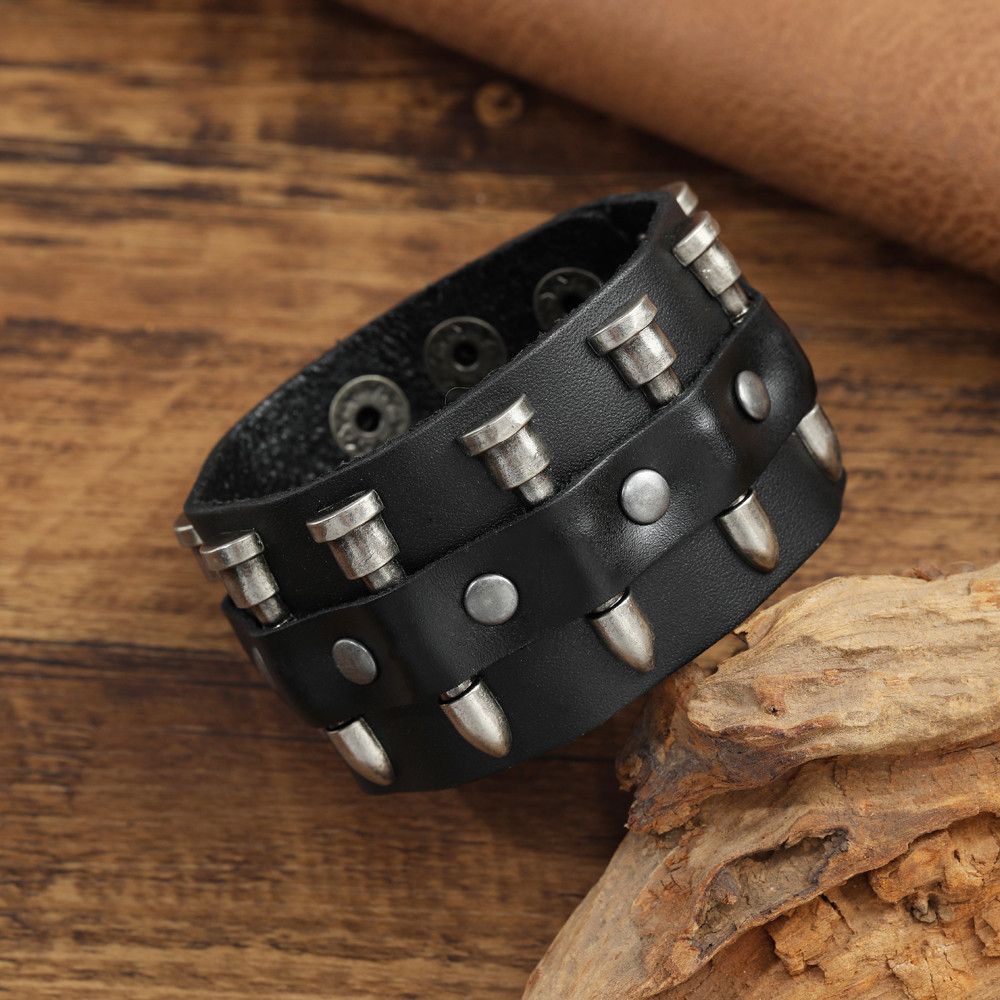 Jewelry × Vintage 23cm Handmade Genuine Cuff Wide Leather Bracelet Size ONE SIZE - 2 Thumbnail