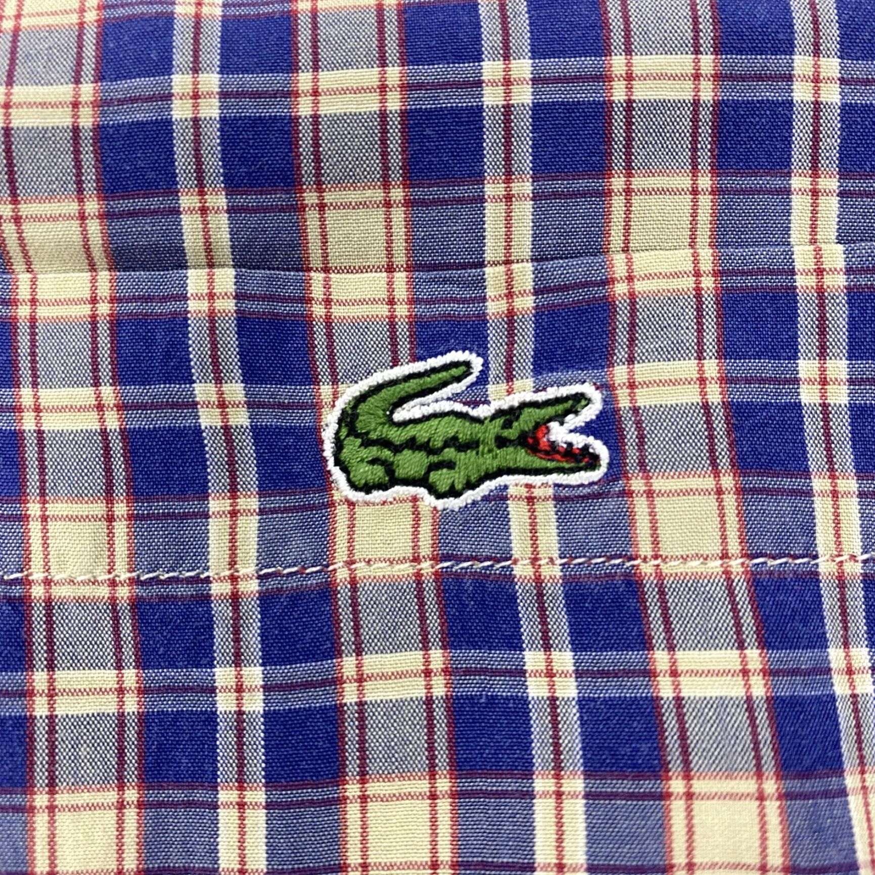 Lacoste VINTAGE Lacoste Shirt Mens Large Blue Beige Plaid Button Down Long Sleeve Made in France 42 Regular Navy Mens Size US XL / EU 56 / 4 - 3 Thumbnail