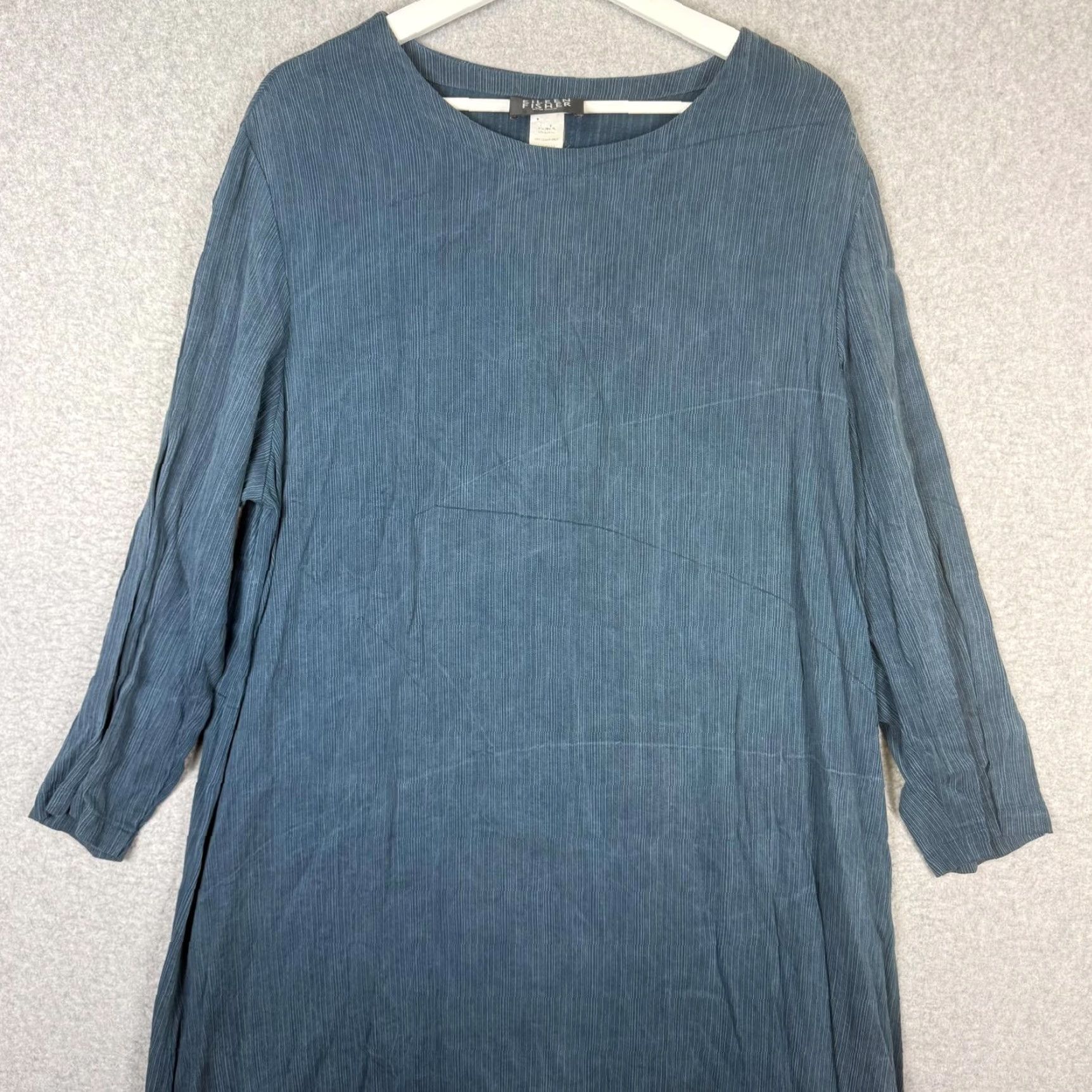 Eileen Fisher VINTAGE Eileen Fisher Dress Blue A-Line Midi 3/4 Sleeve Women Large L Ladies 90s Size L / US 10 / IT 46 - 2 Thumbnail