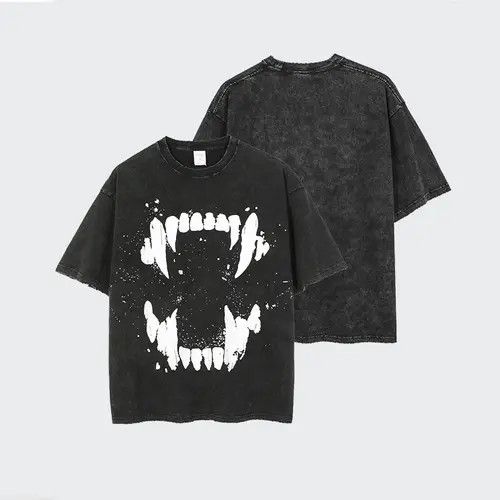 Vintage TEETH Black Print Graphic Washed Tee T-Shirt Size US M / EU 48-50 / 2 - 1 Thumbnail
