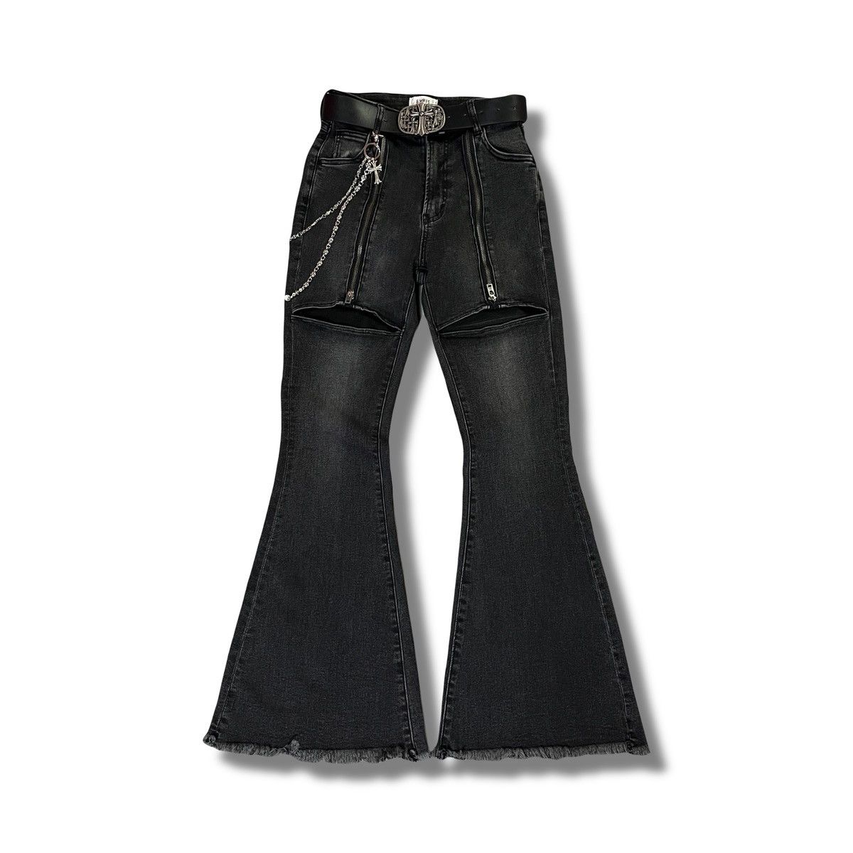 Japanese Brand 2000’s Evris - Zip Panel Flared Jeans Gothic y2k Lgb Grunge Size 24" / US 00 / IT 34 - 1 Thumbnail