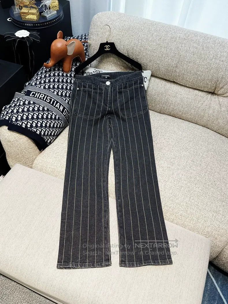 Chanel Chanel 20P dark gray metal chain decorative denim trousers Size 25" / US 0 / IT 36 - 1 Thumbnail