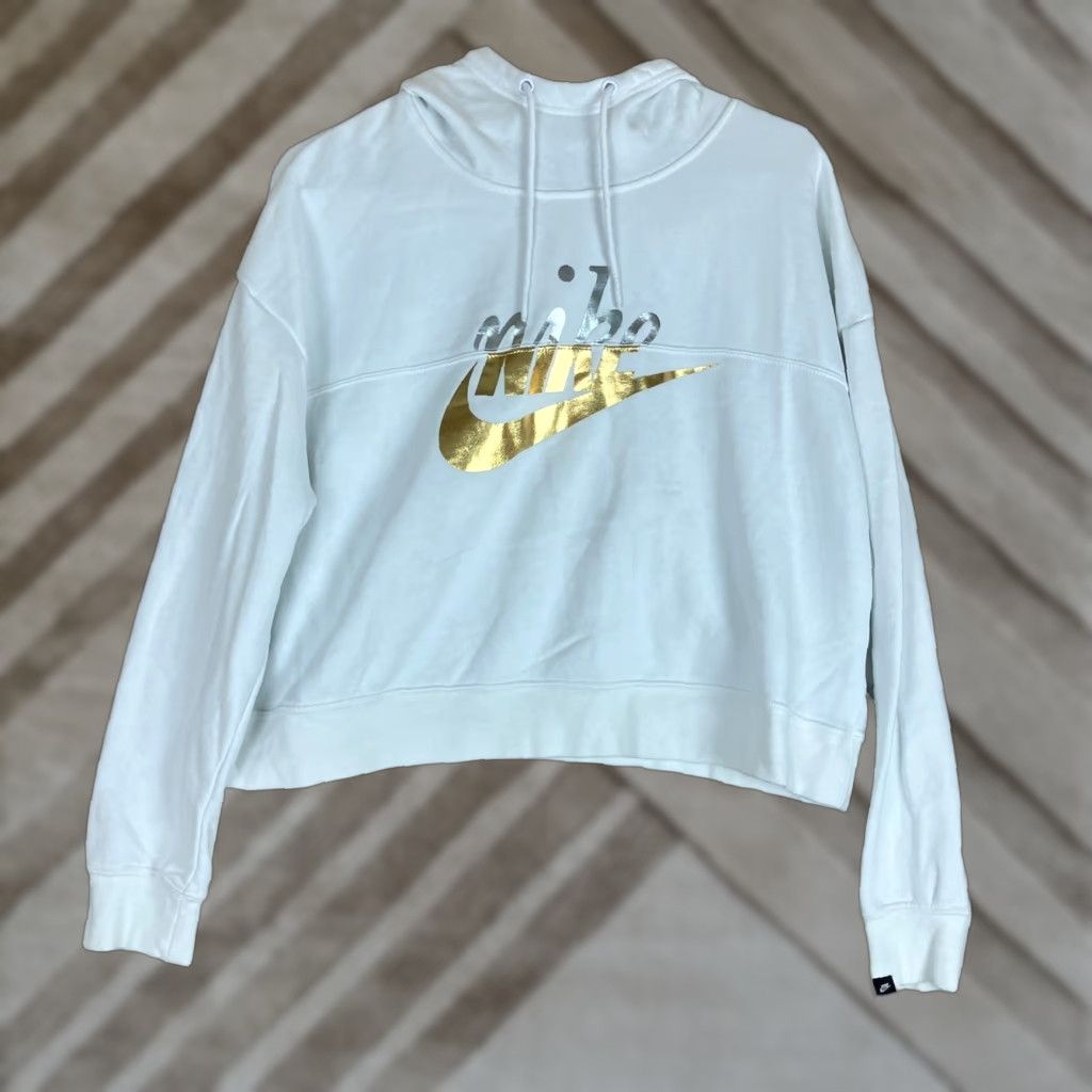 Nike Nike Womens Hoodie White Metallic Logo Pullover Cropped Oversized Stretch Large Size L / US 10 / IT 46 - 1 Thumbnail