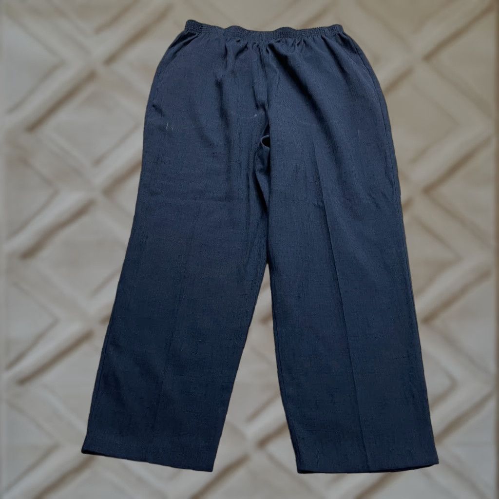 Vintage Briggs Dress Pants Women 22W Navy Blue Tapered Leg High Rise Elastic Waist 34x29 Size 40" / US 18 - 1 Thumbnail