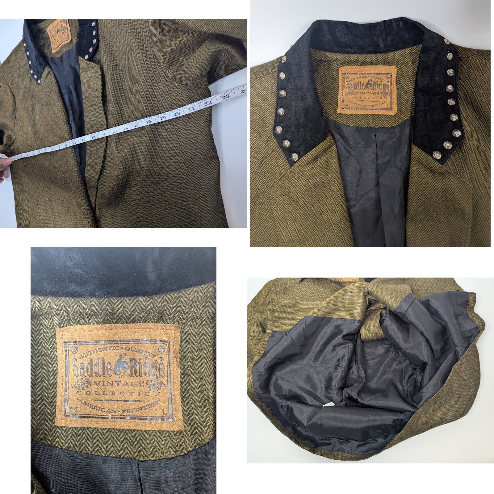 Vintage VINTAGE Saddle Ridge Western Blazer Jacket L Tan Black & Brown Collared Studded Embroidered Lightweight Blazer Womens Size L / US 10 / IT 46 - 8 Thumbnail