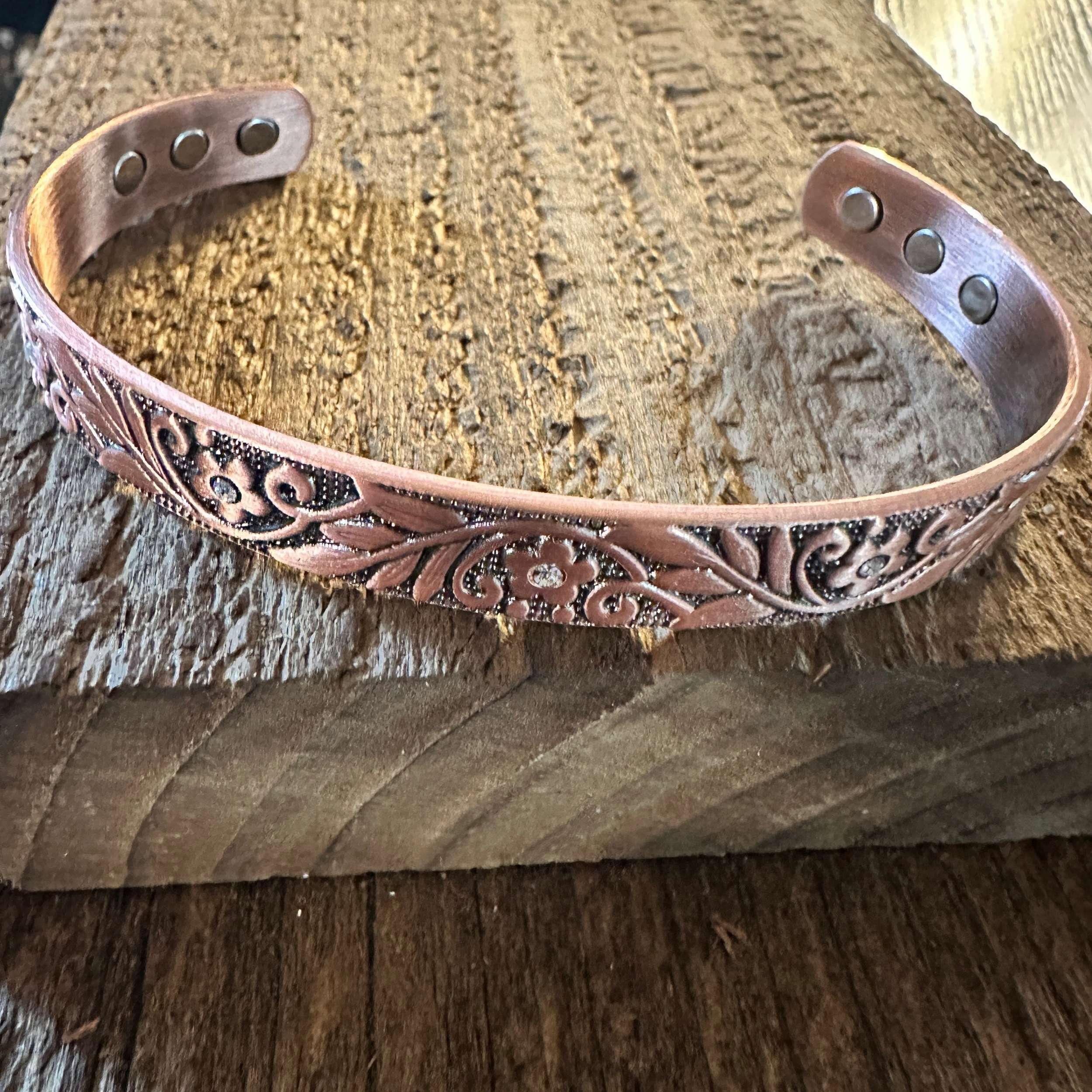 Other Boho Copper Floral Cuff Bangle Bracelet, Arthritis Relief, G Size ONE SIZE - 3 Thumbnail