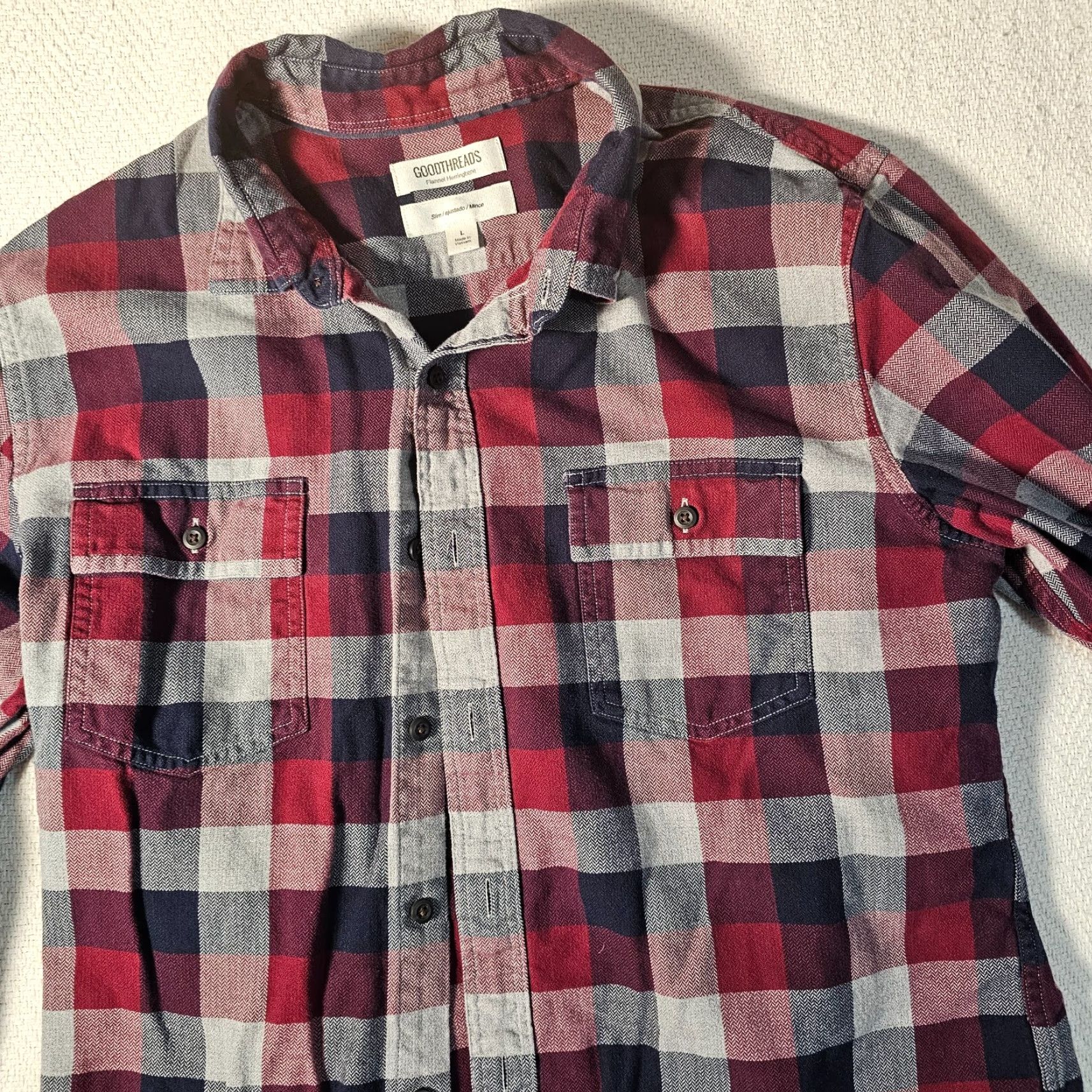 Vintage Goodthreads Brand Men’s L Red Check Long Sleeve Button Flannel Shirt Pockets Slim Fit Size US L / EU 52-54 / 3 - 3 Thumbnail
