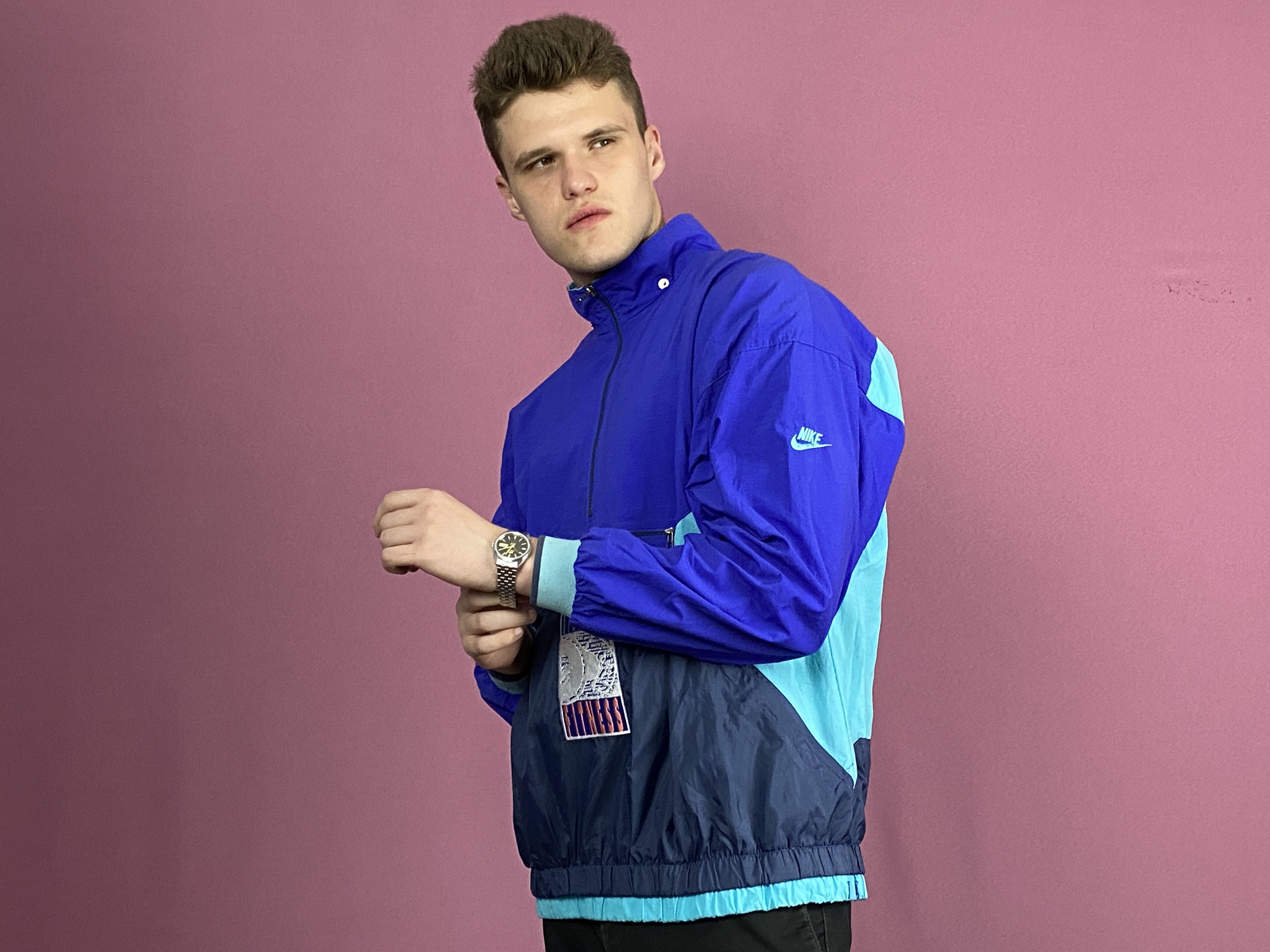 Nike × Vintage 80s Nike Strength Fitness Vintage Men's Windbreaker Jacket Size US L / EU 52-54 / 3 - 4 Thumbnail