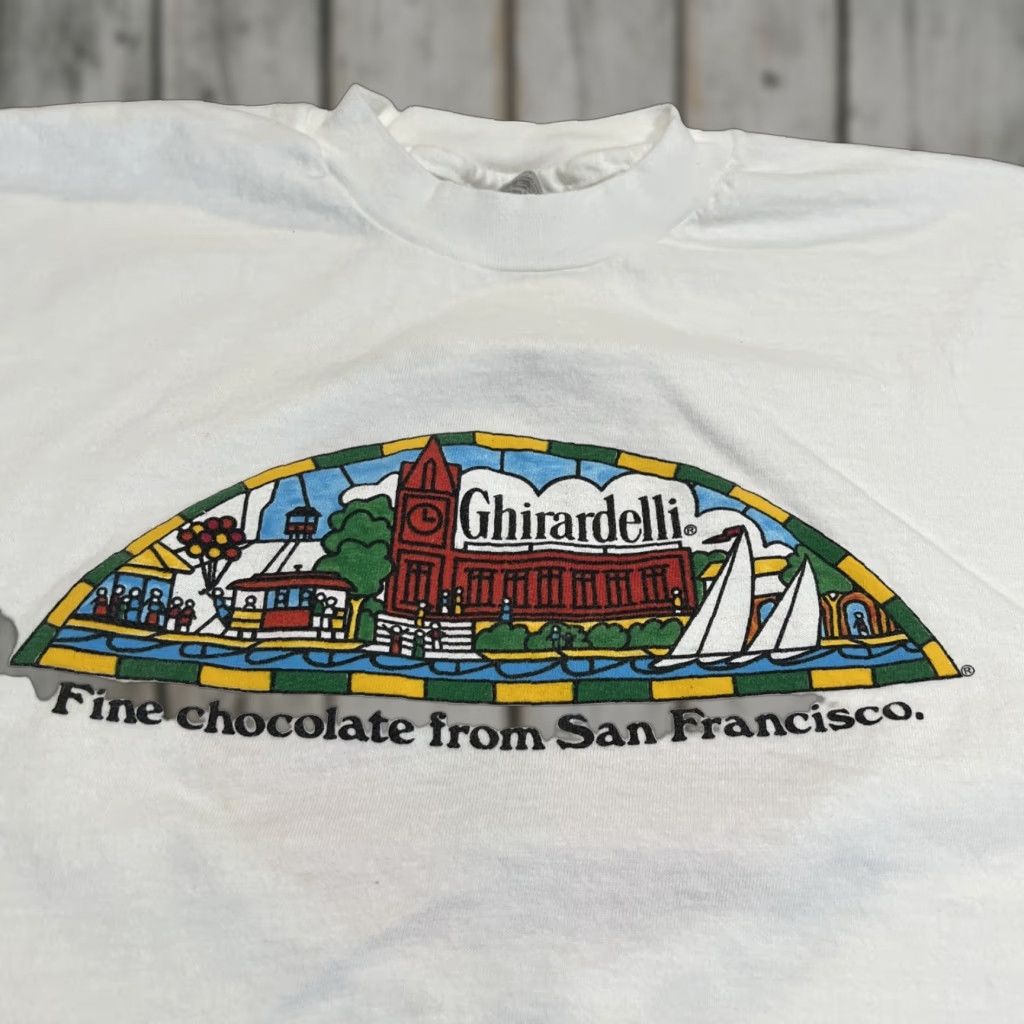 Hanes VINTAGE Hanes Ghirardelli Graphic Tee XL White 90s Fine Chocolate San Francisco Mens Unisex Size US XL / EU 56 / 4 - 1 Thumbnail