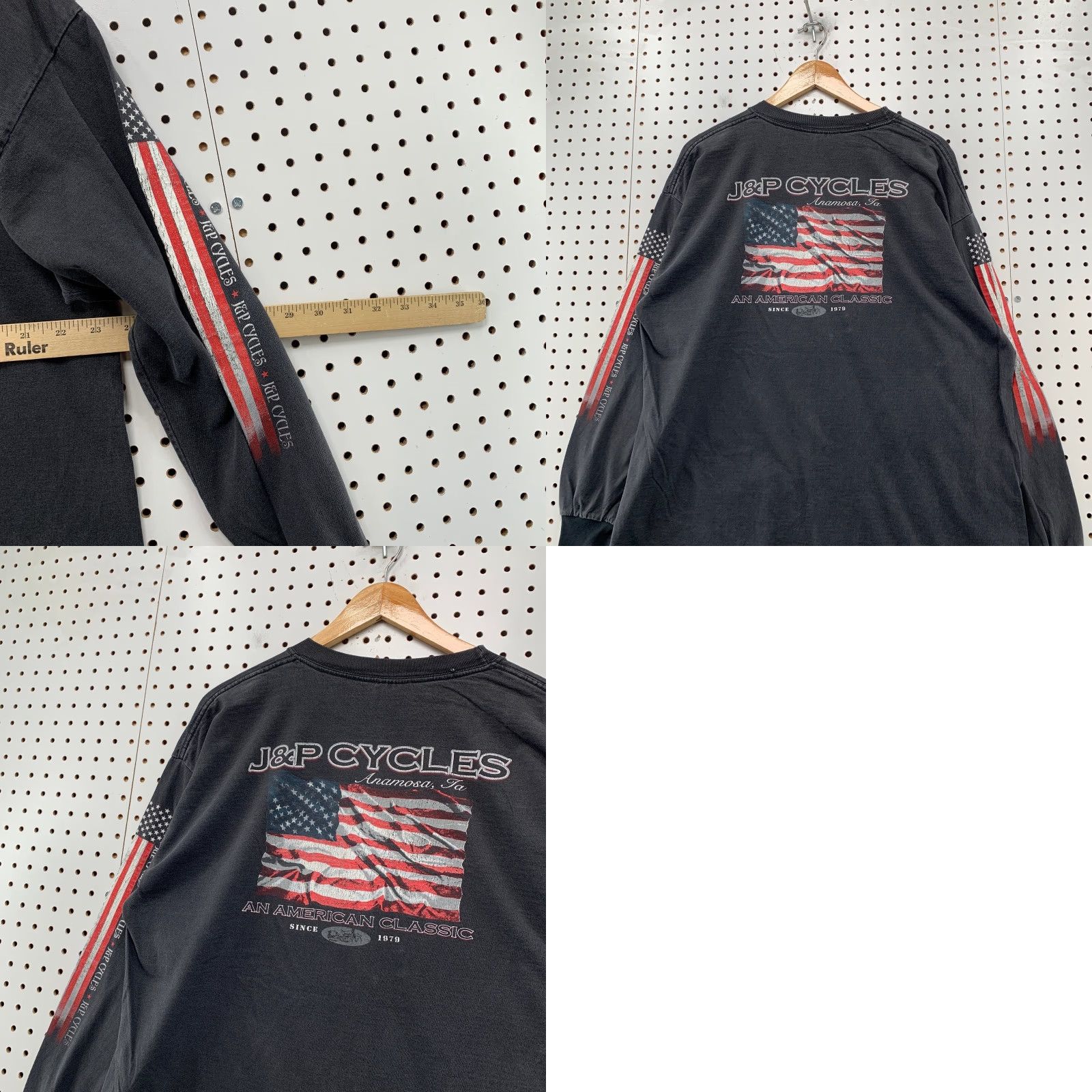 Gildan VINTAGE J&P Cycles Skull USA Flag T Shirt Mens XL Black Long Sleeve Crew Neck Cotton T-Shirt Mens XL Skull USA Flag 90s Motorcycle Graphic Size US XL / EU 56 / 4 - 9 Thumbnail
