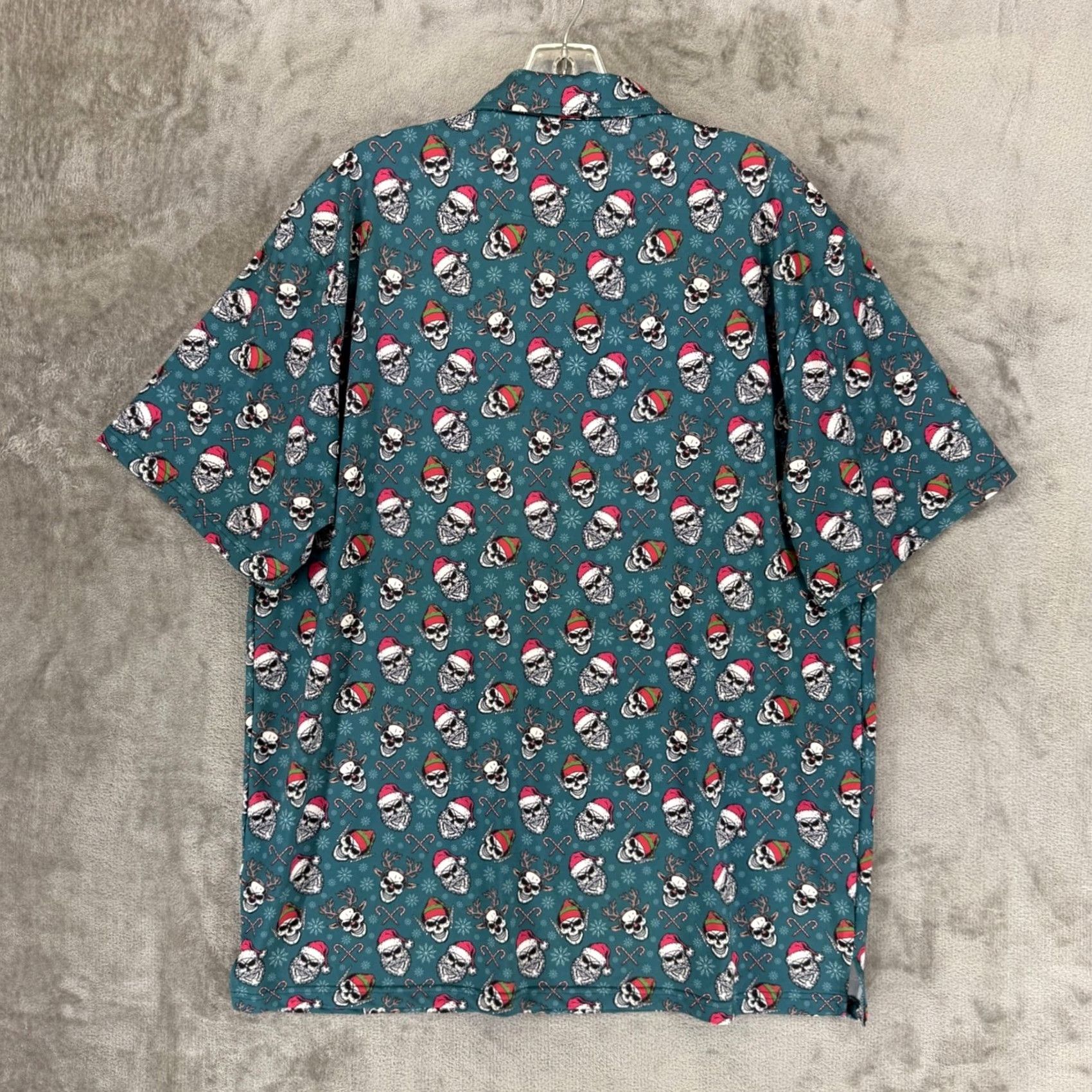 Vintage Tattoo Golf Mens Xmas 2023 Polo Shirt Teal Green L Stretch Short Sleeve Christmas Skulls Golf Shirt Mens Size US L / EU 52-54 / 3 - 7 Thumbnail